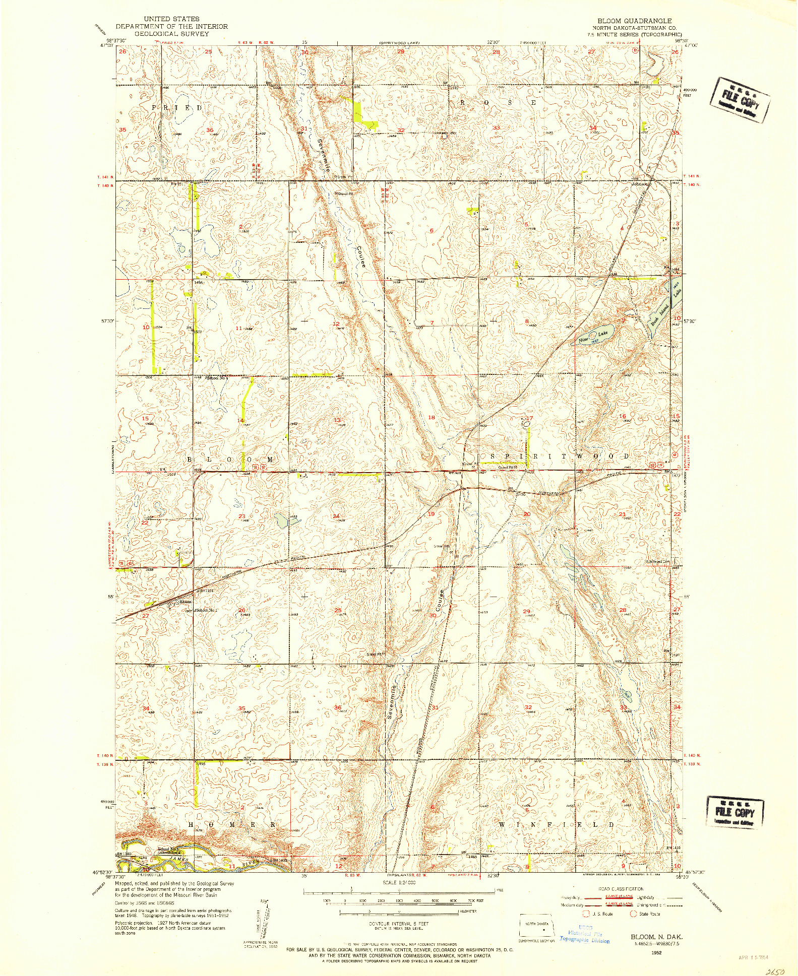USGS 1:24000-SCALE QUADRANGLE FOR BLOOM, ND 1952