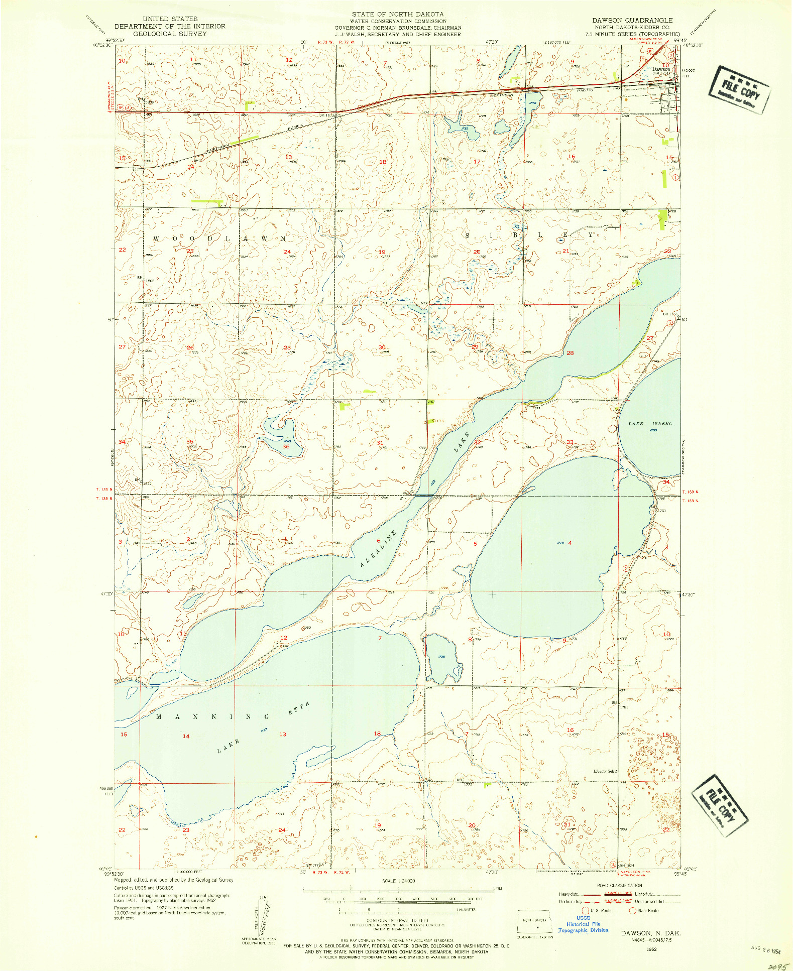 USGS 1:24000-SCALE QUADRANGLE FOR DAWSON, ND 1952