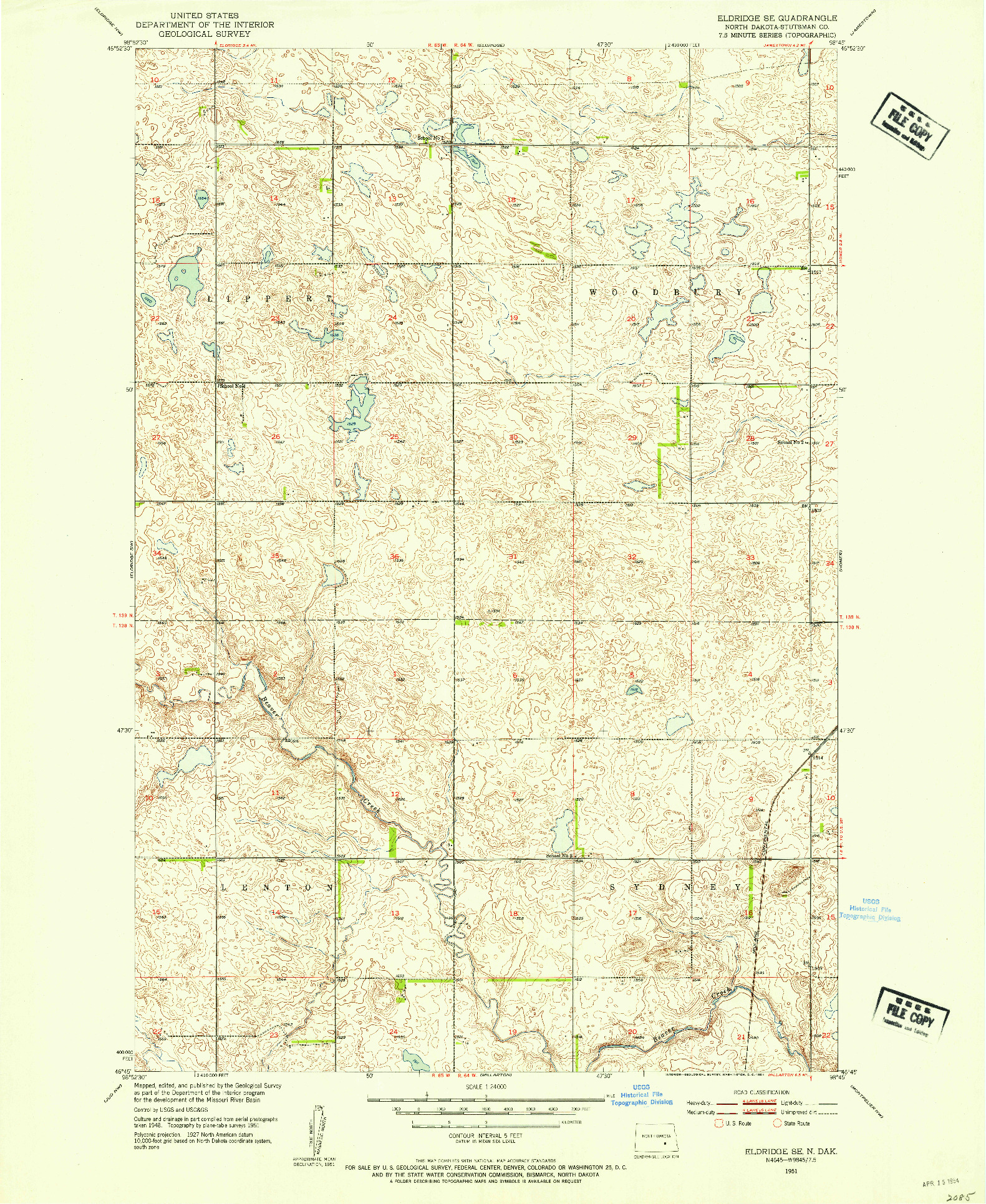 USGS 1:24000-SCALE QUADRANGLE FOR ELDRIDGE SE, ND 1951