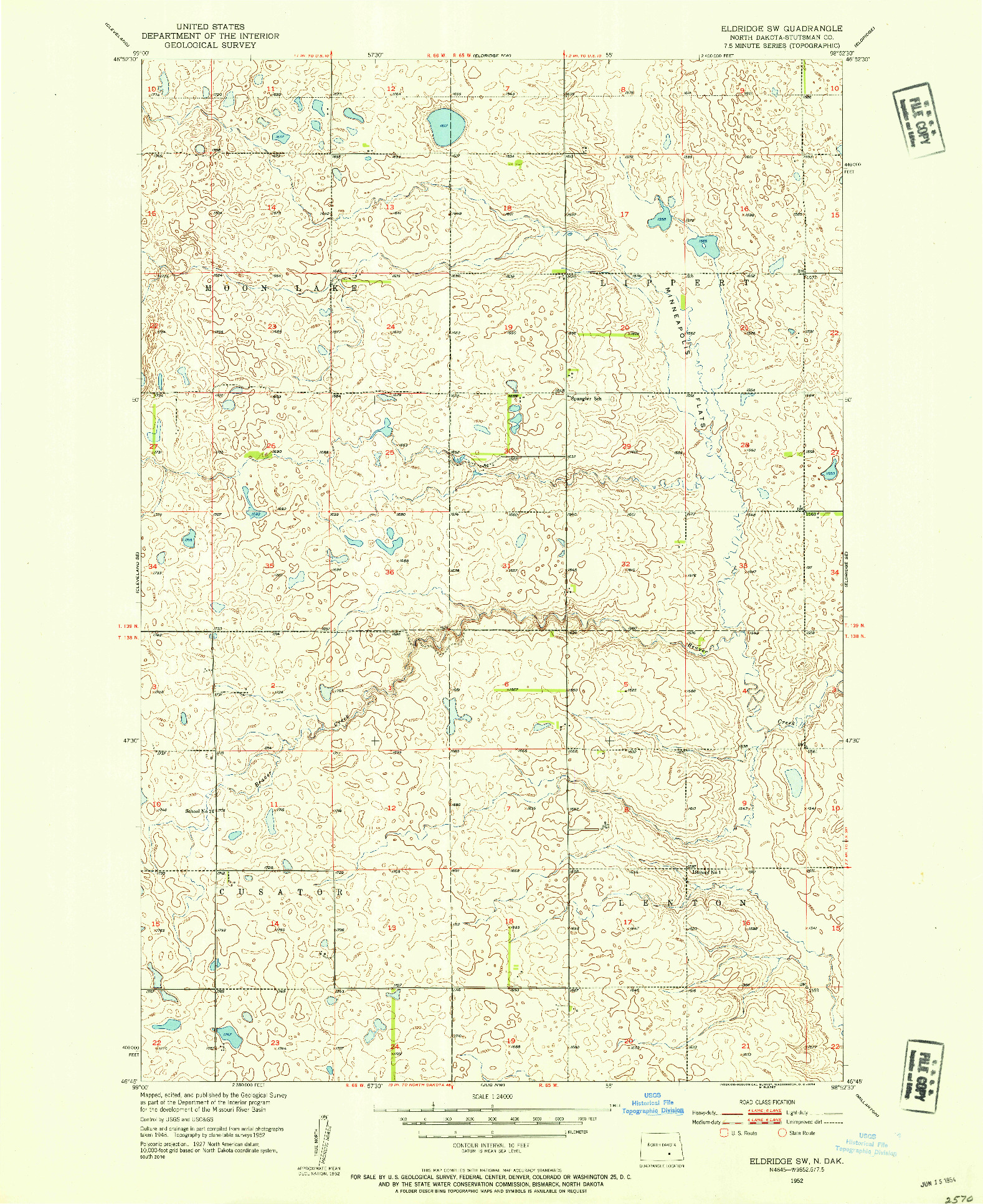 USGS 1:24000-SCALE QUADRANGLE FOR ELDRIDGE SW, ND 1952