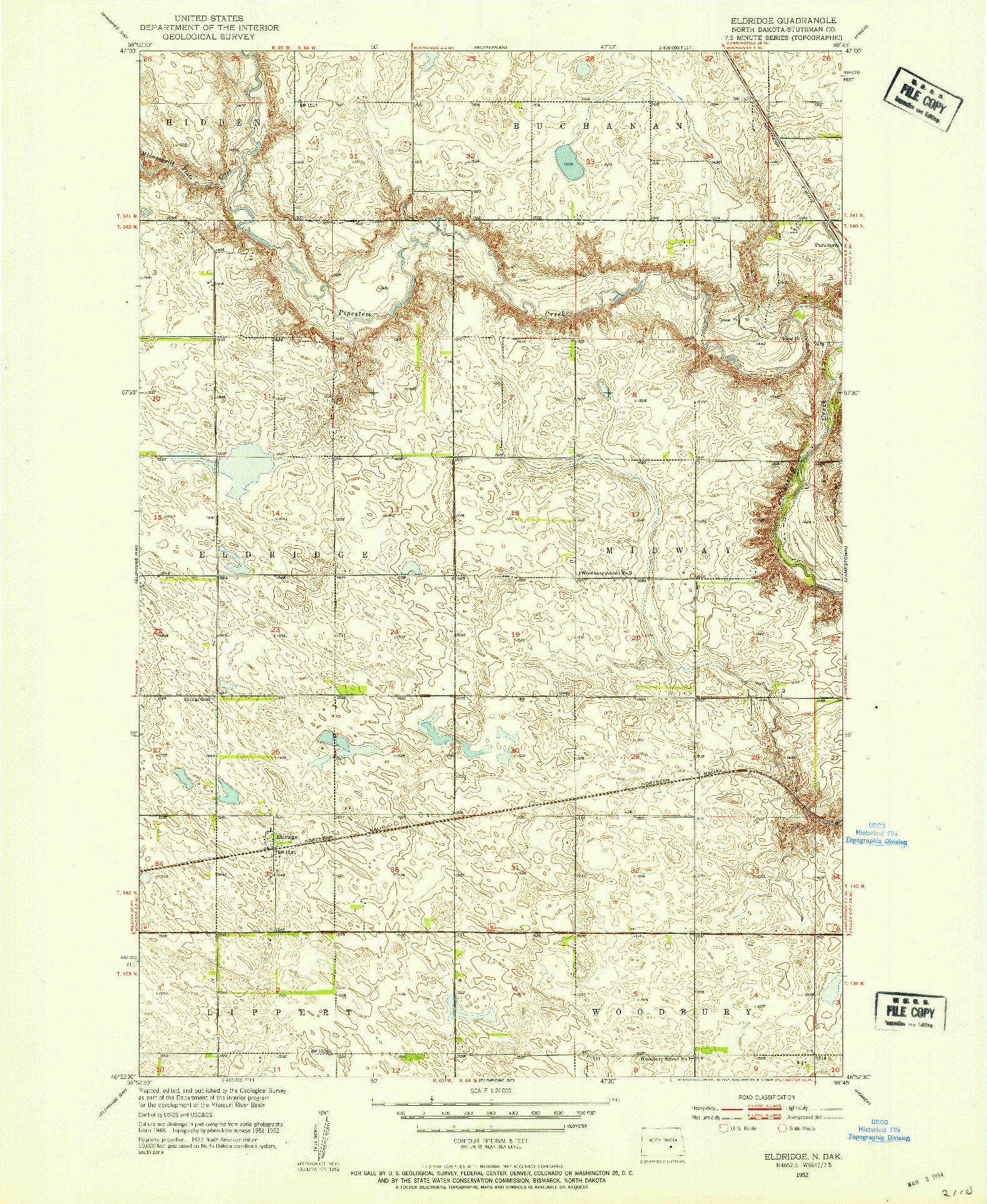 USGS 1:24000-SCALE QUADRANGLE FOR ELDRIDGE, ND 1952