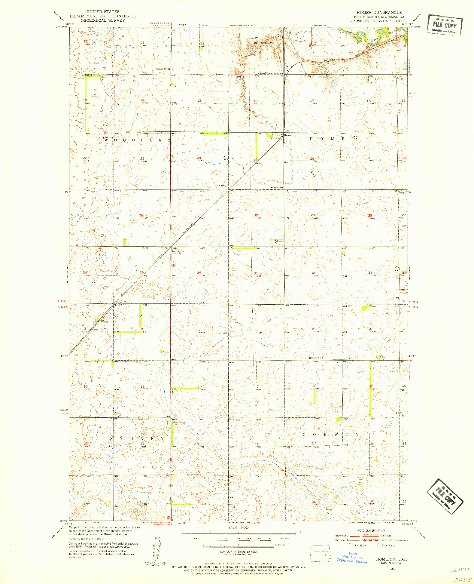USGS 1:24000-SCALE QUADRANGLE FOR HOMER, ND 1952
