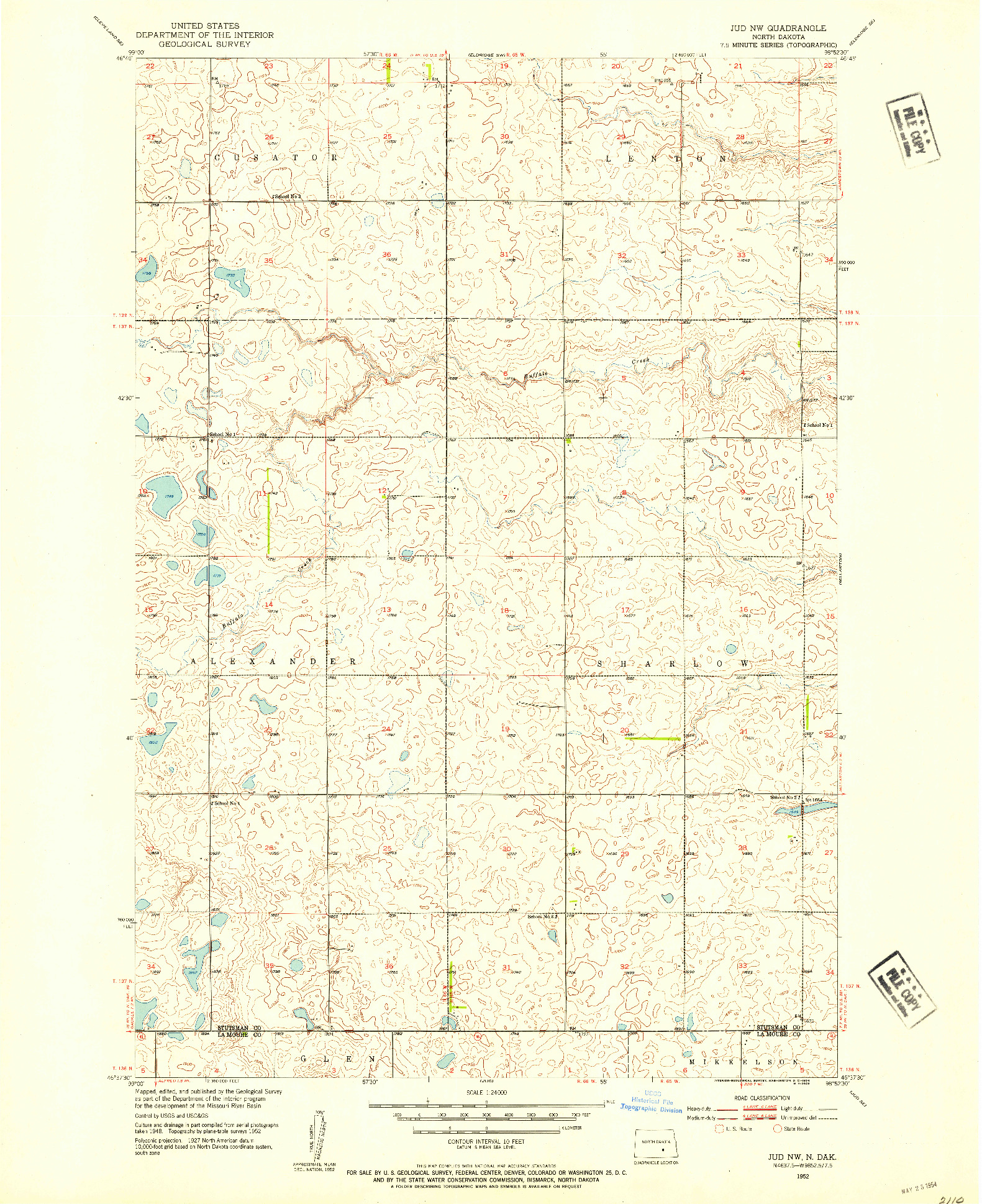 USGS 1:24000-SCALE QUADRANGLE FOR JUD NW, ND 1952
