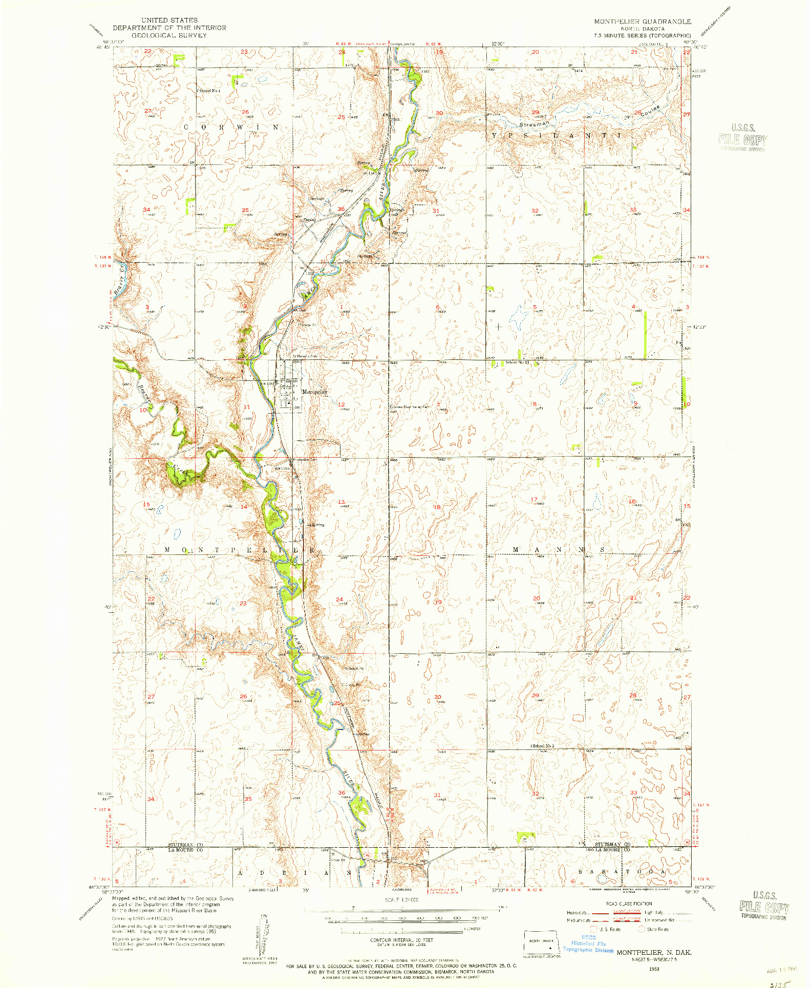 USGS 1:24000-SCALE QUADRANGLE FOR MONTPELIER, ND 1953