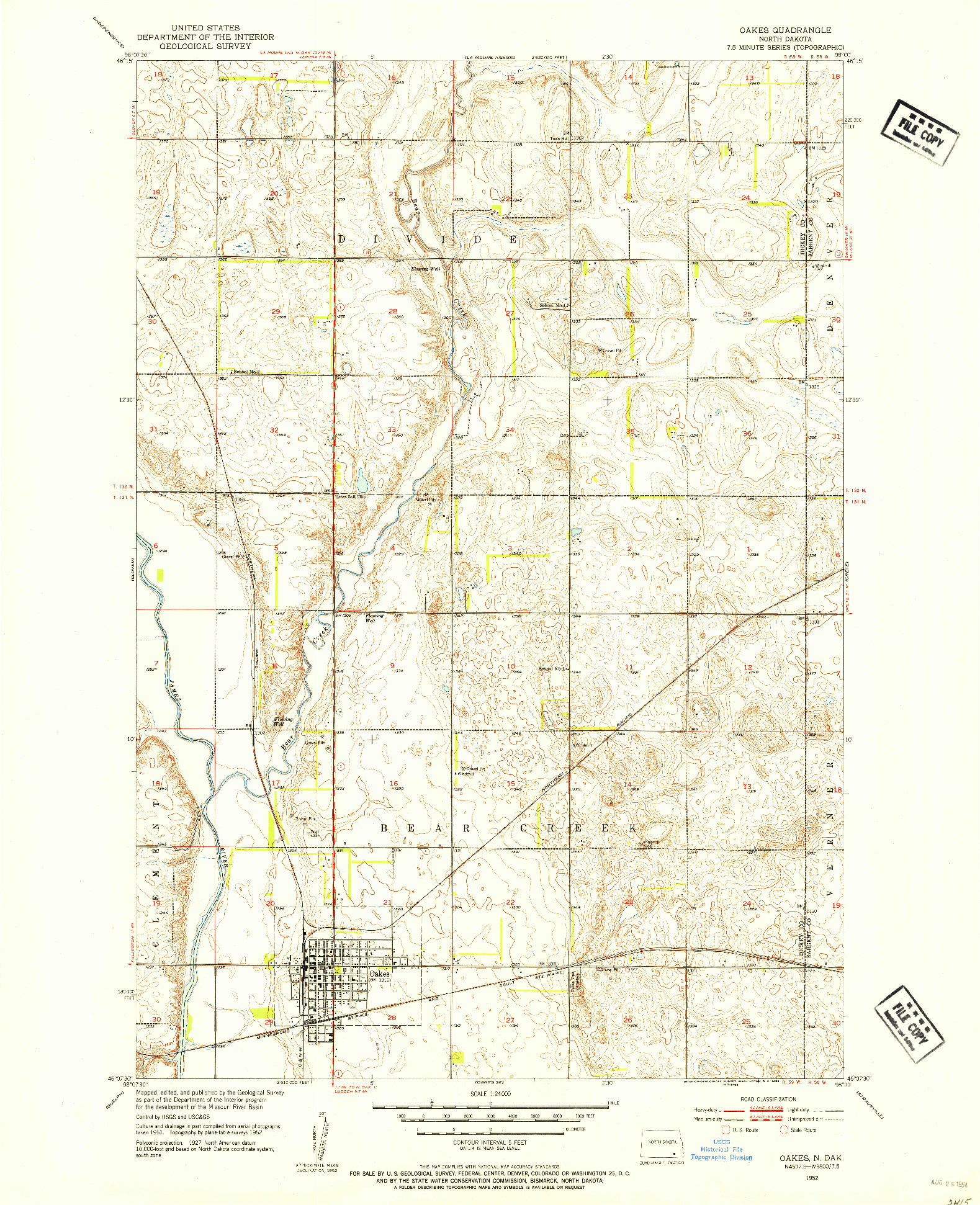 USGS 1:24000-SCALE QUADRANGLE FOR OAKES, ND 1952