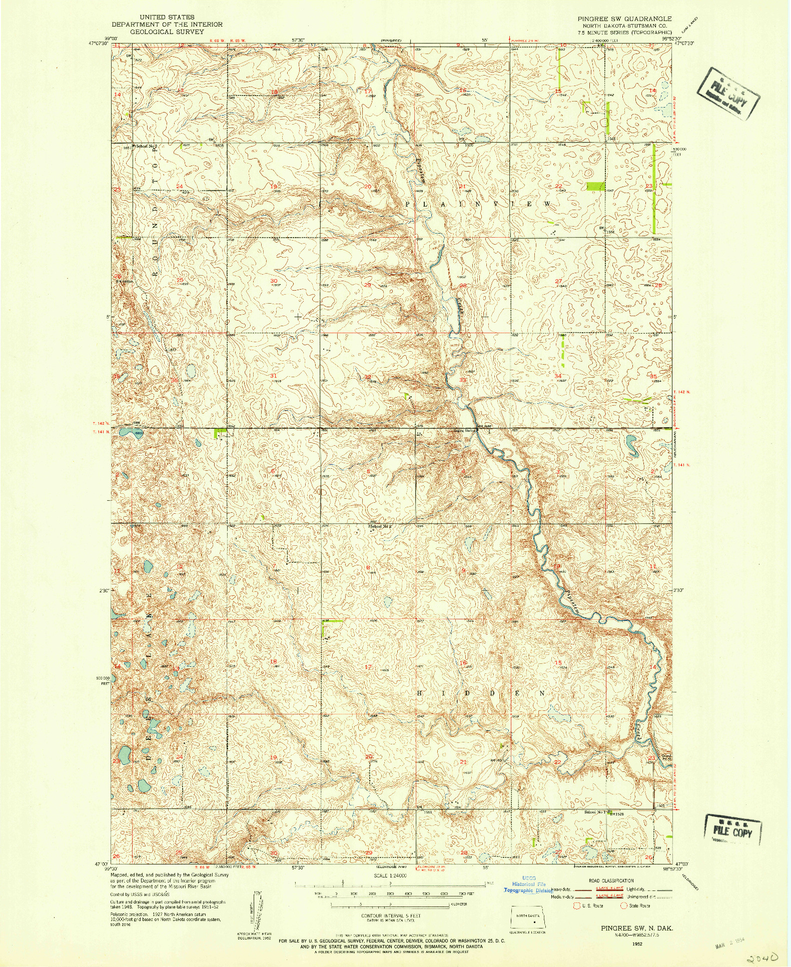 USGS 1:24000-SCALE QUADRANGLE FOR PINGREE SW, ND 1952