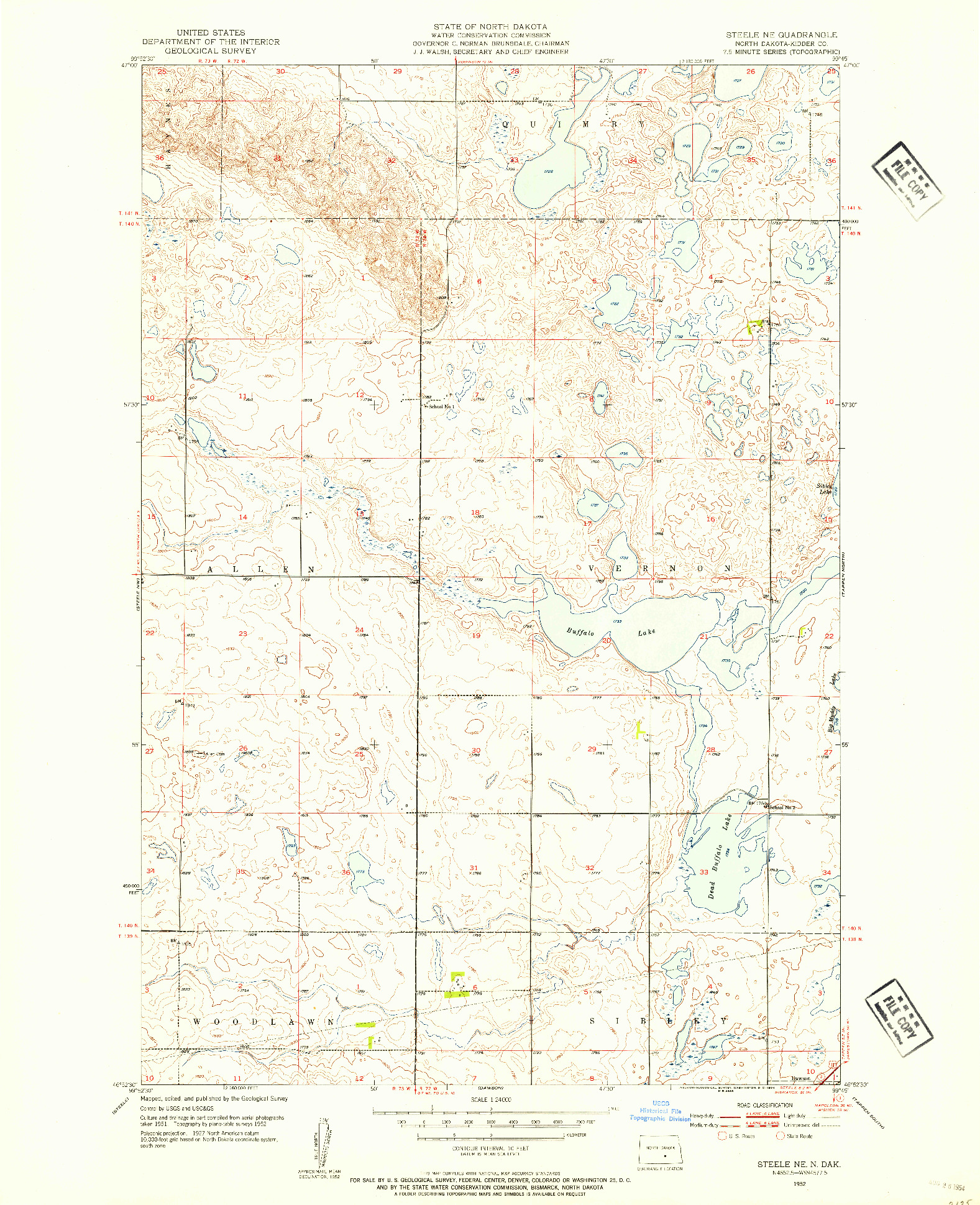 USGS 1:24000-SCALE QUADRANGLE FOR STEELE NE, ND 1952