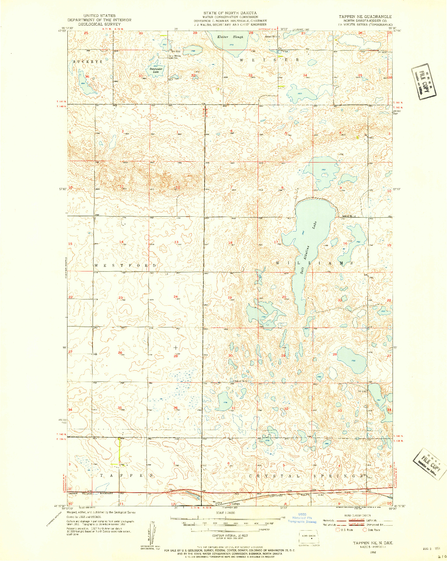 USGS 1:24000-SCALE QUADRANGLE FOR TAPPEN NE, ND 1952