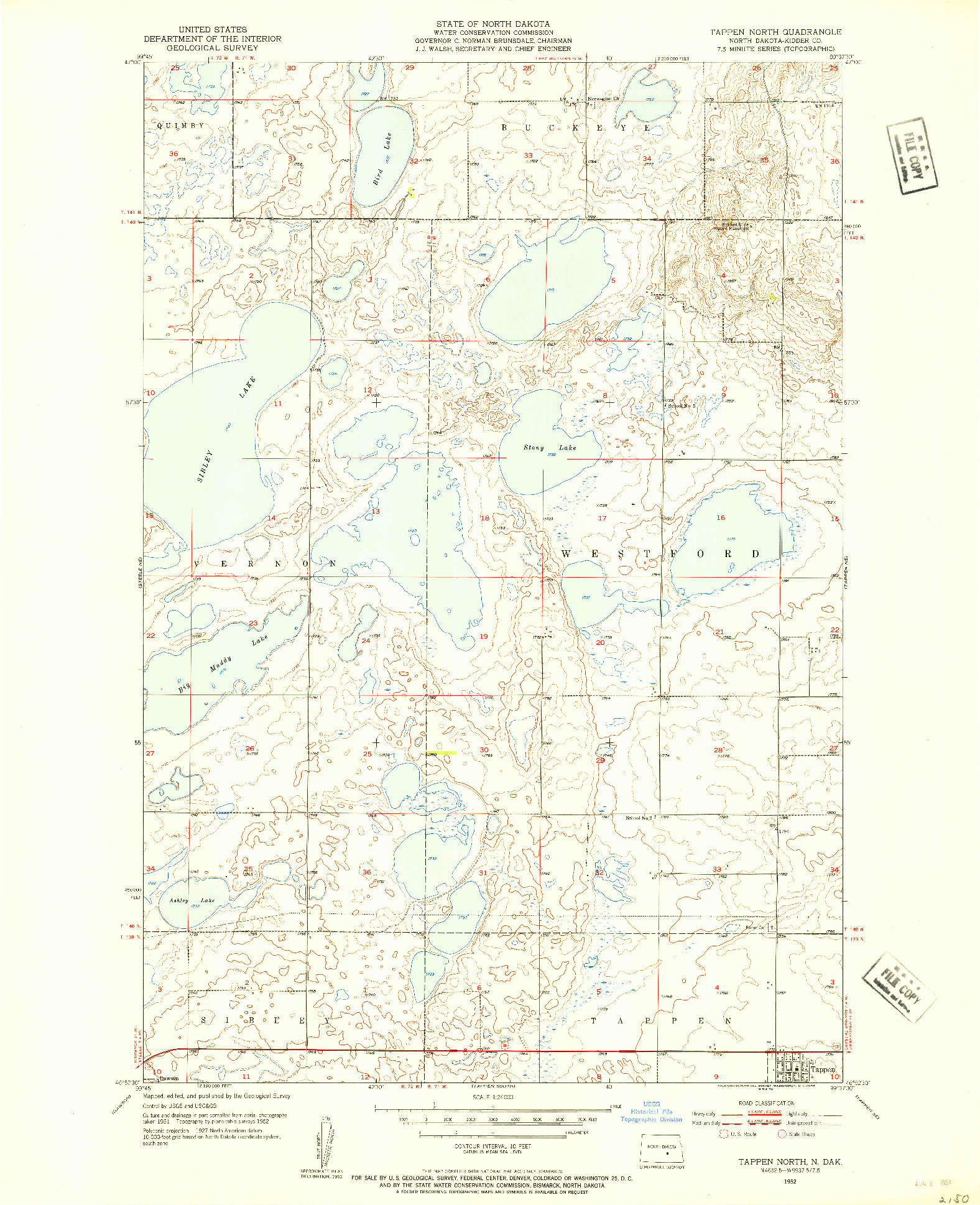 USGS 1:24000-SCALE QUADRANGLE FOR TAPPEN NORTH, ND 1952