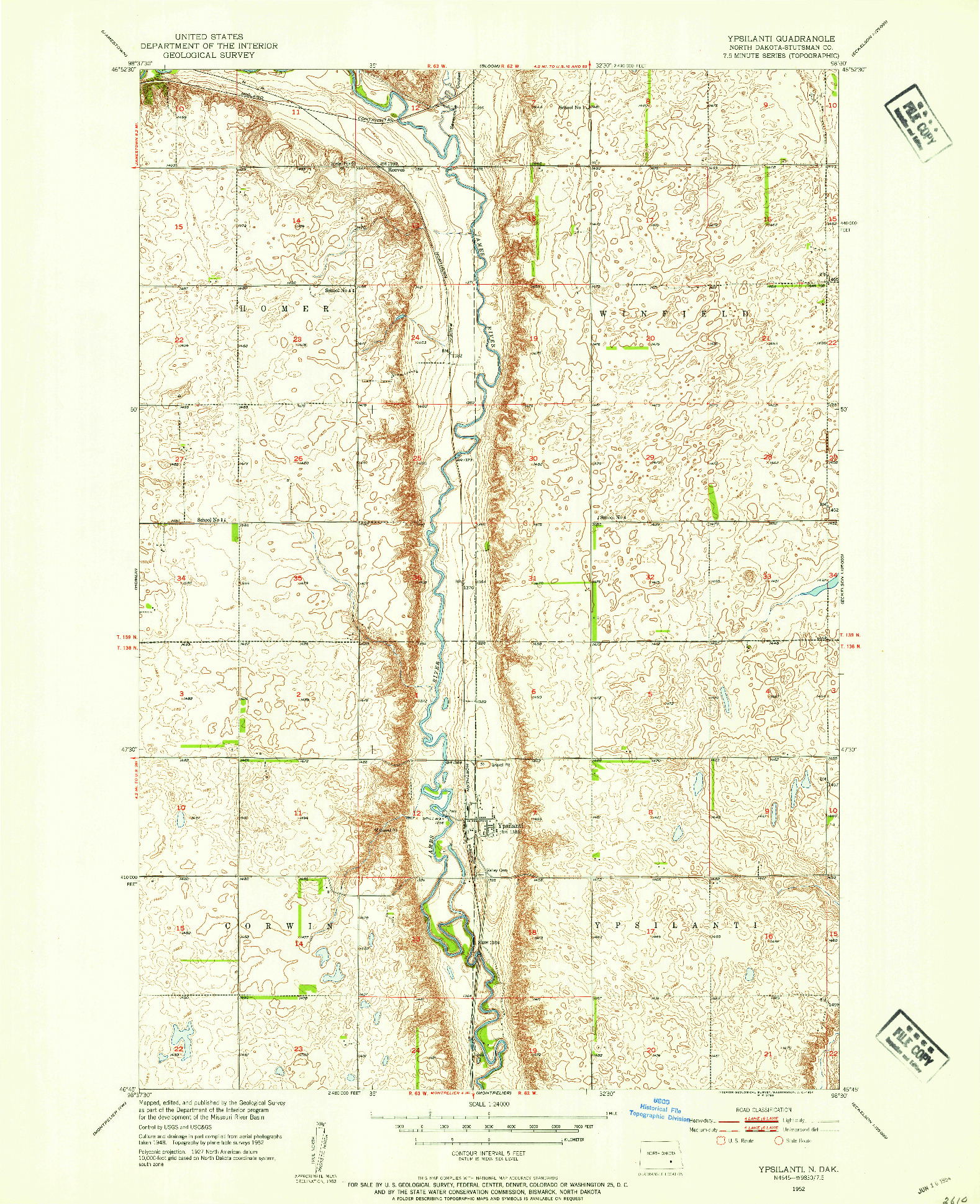 USGS 1:24000-SCALE QUADRANGLE FOR YPSILANTI, ND 1952