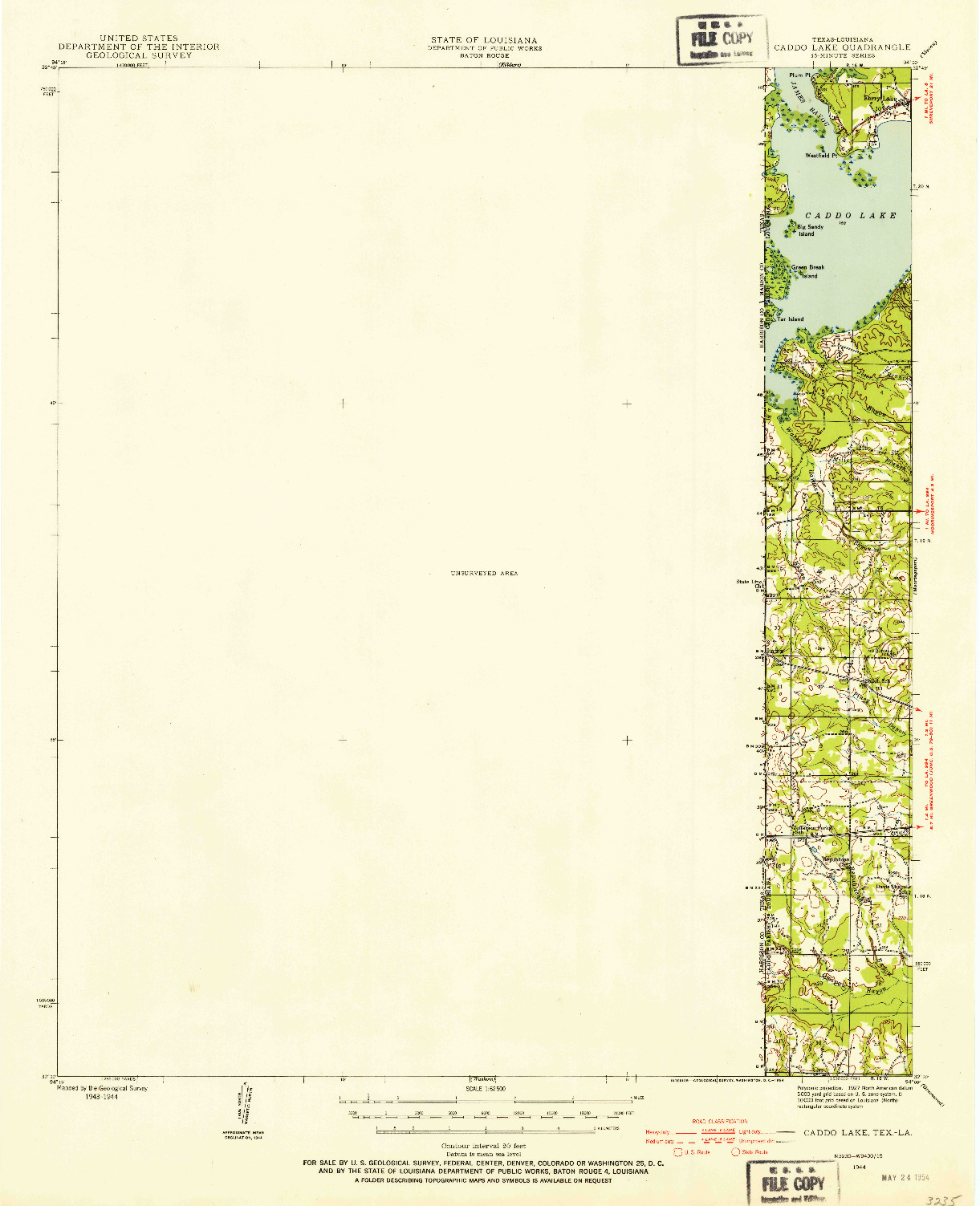 USGS 1:62500-SCALE QUADRANGLE FOR CADDO LAKE, TX 1944