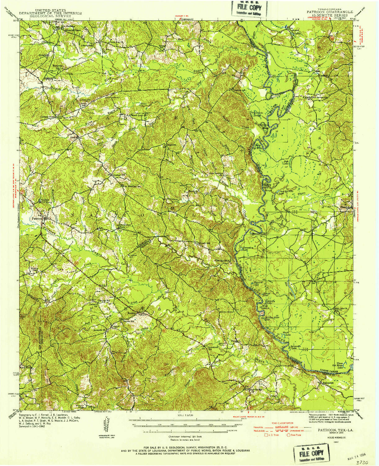 USGS 1:62500-SCALE QUADRANGLE FOR PATROON, TX 1944