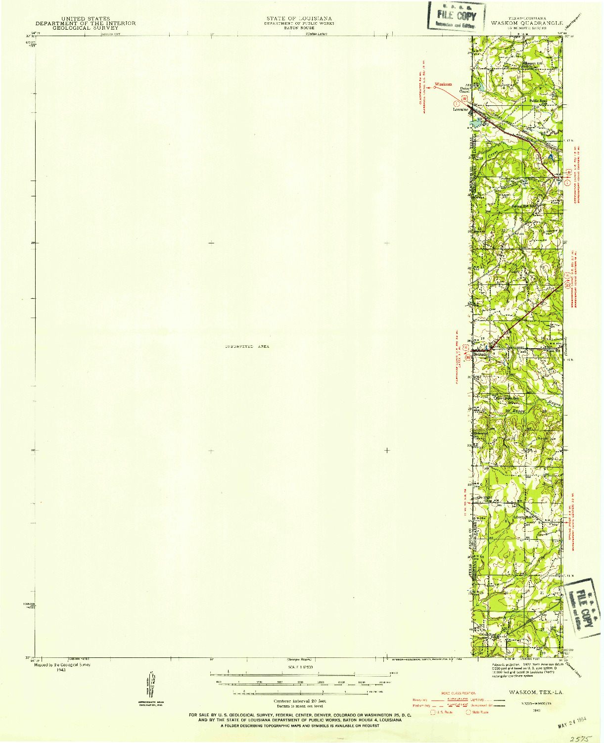 USGS 1:62500-SCALE QUADRANGLE FOR WASKOM, TX 1943