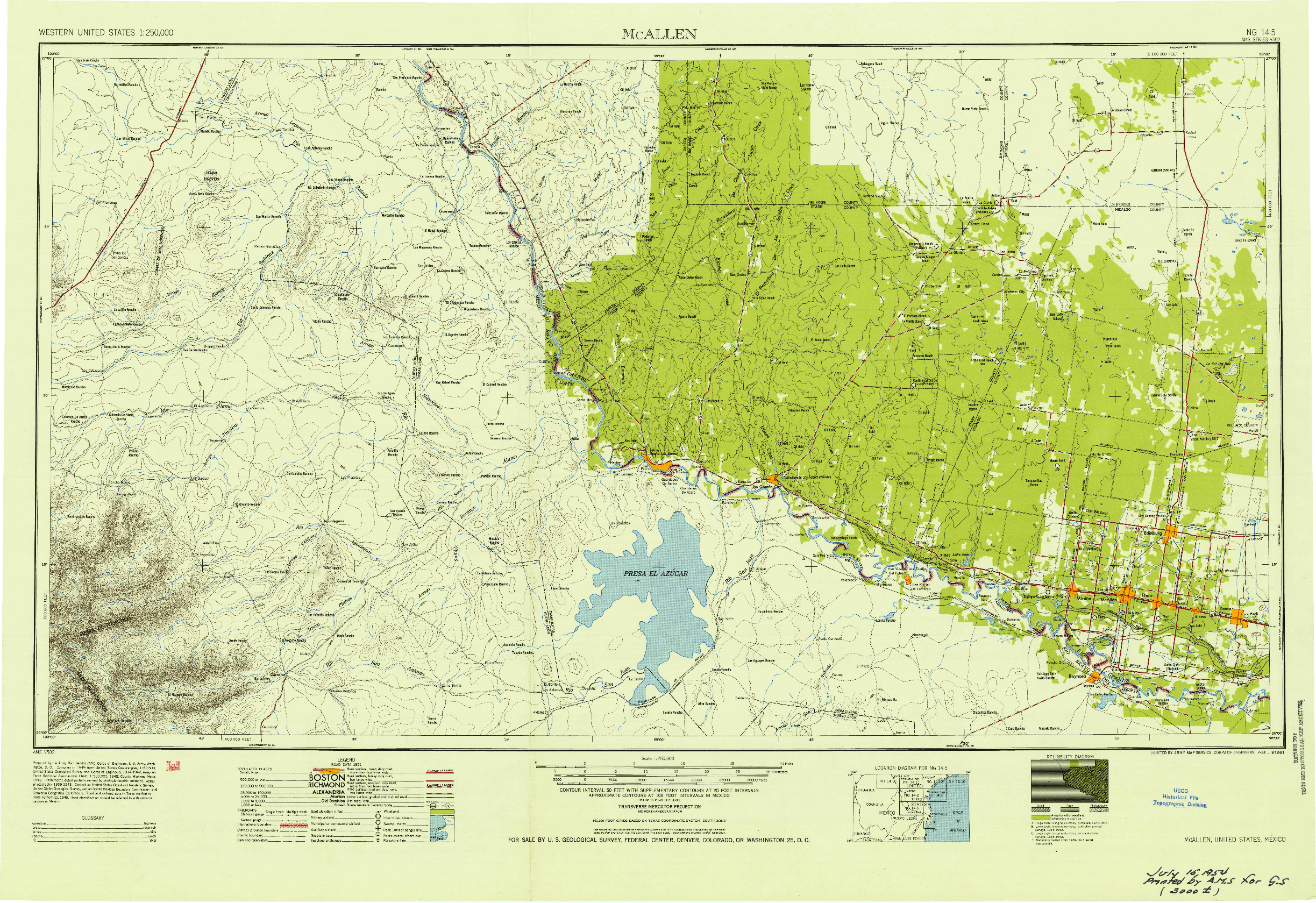 USGS 1:250000-SCALE QUADRANGLE FOR MC ALLEN, TX 1949