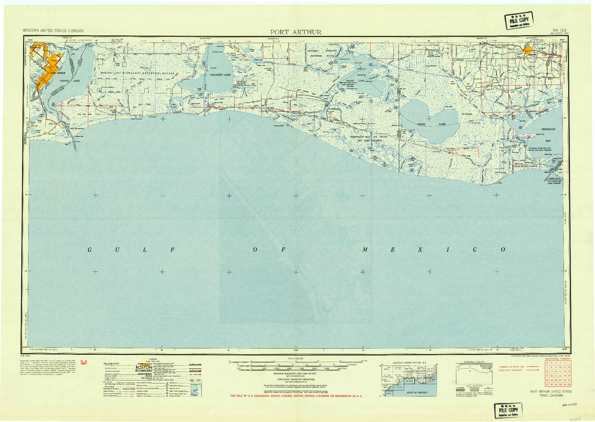 USGS 1:250000-SCALE QUADRANGLE FOR PORT ARTHUR, TX 1954