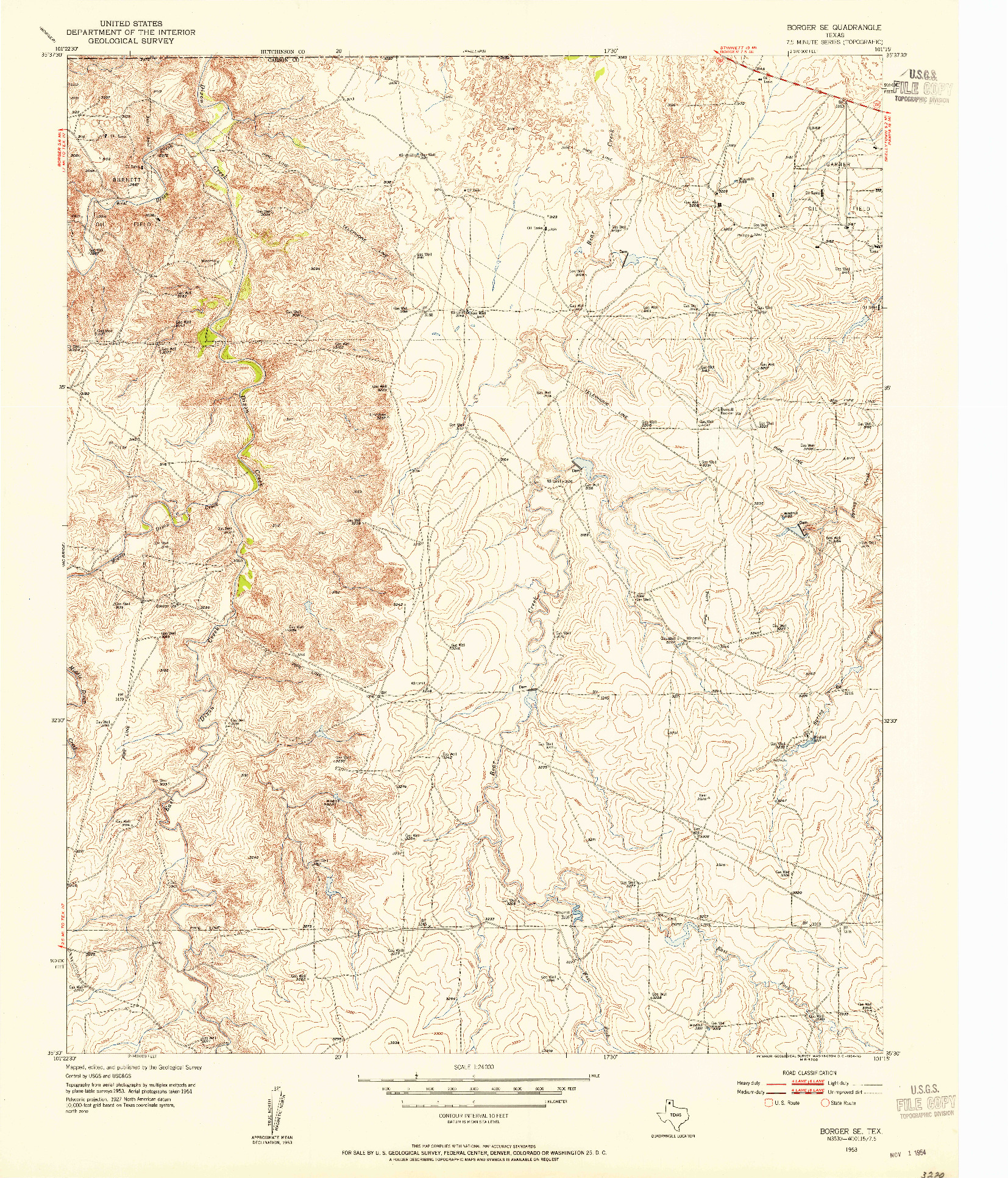 USGS 1:24000-SCALE QUADRANGLE FOR BORGER SE, TX 1953