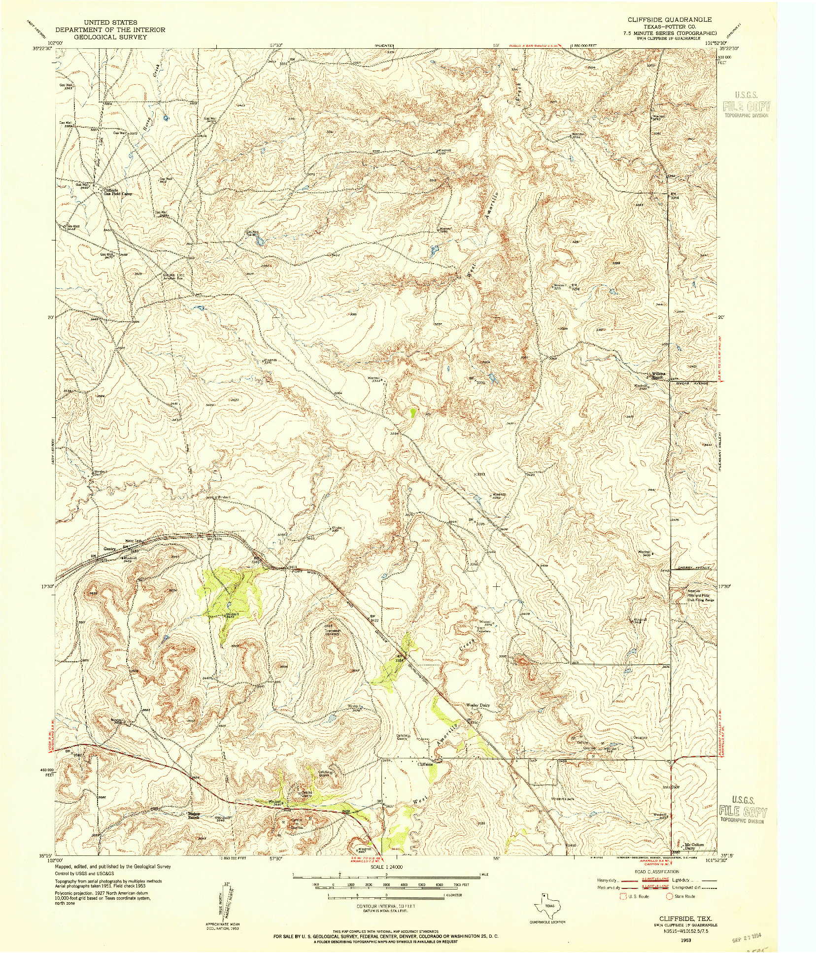 USGS 1:24000-SCALE QUADRANGLE FOR CLIFFSIDE, TX 1953