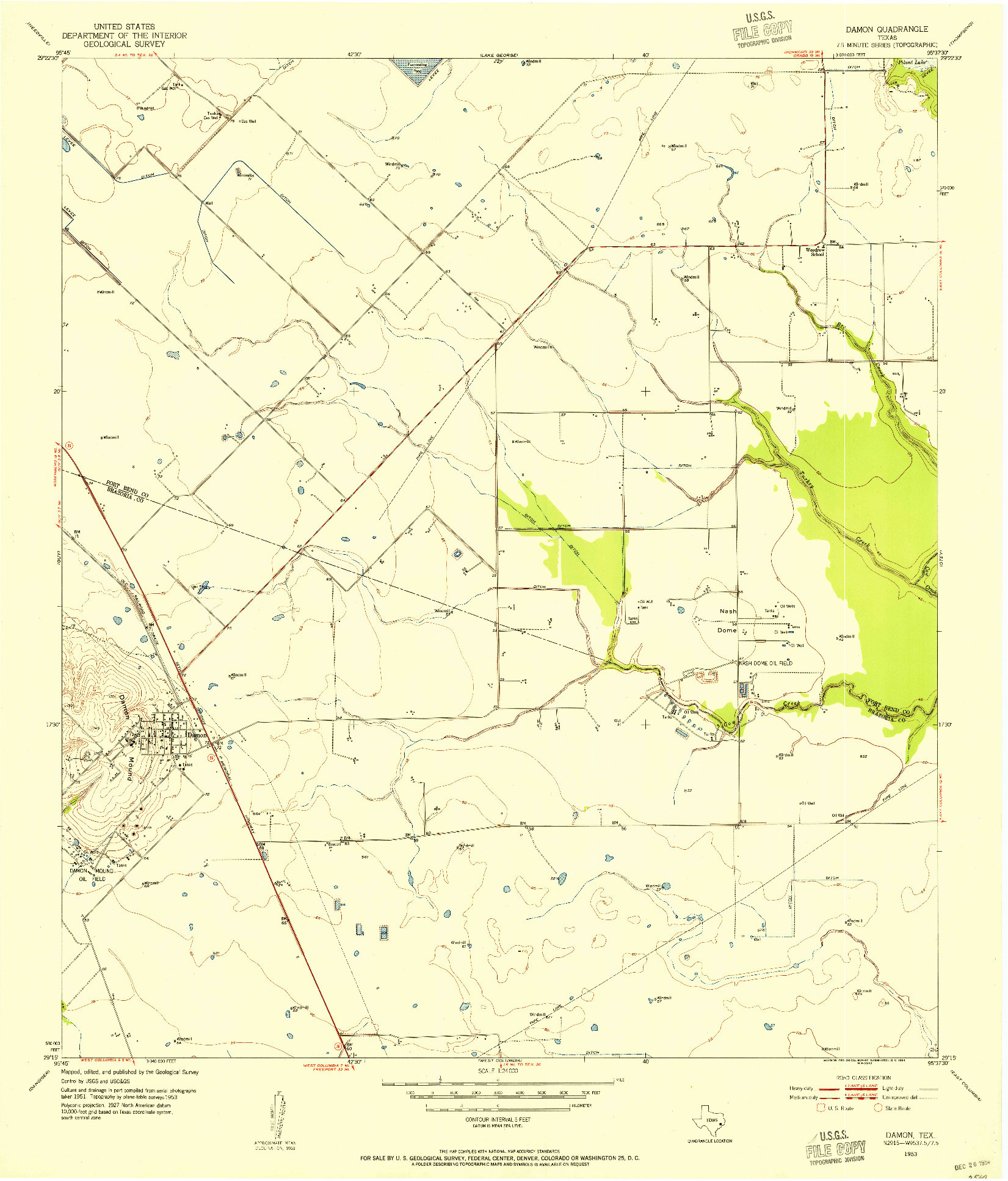 USGS 1:24000-SCALE QUADRANGLE FOR DAMON, TX 1953
