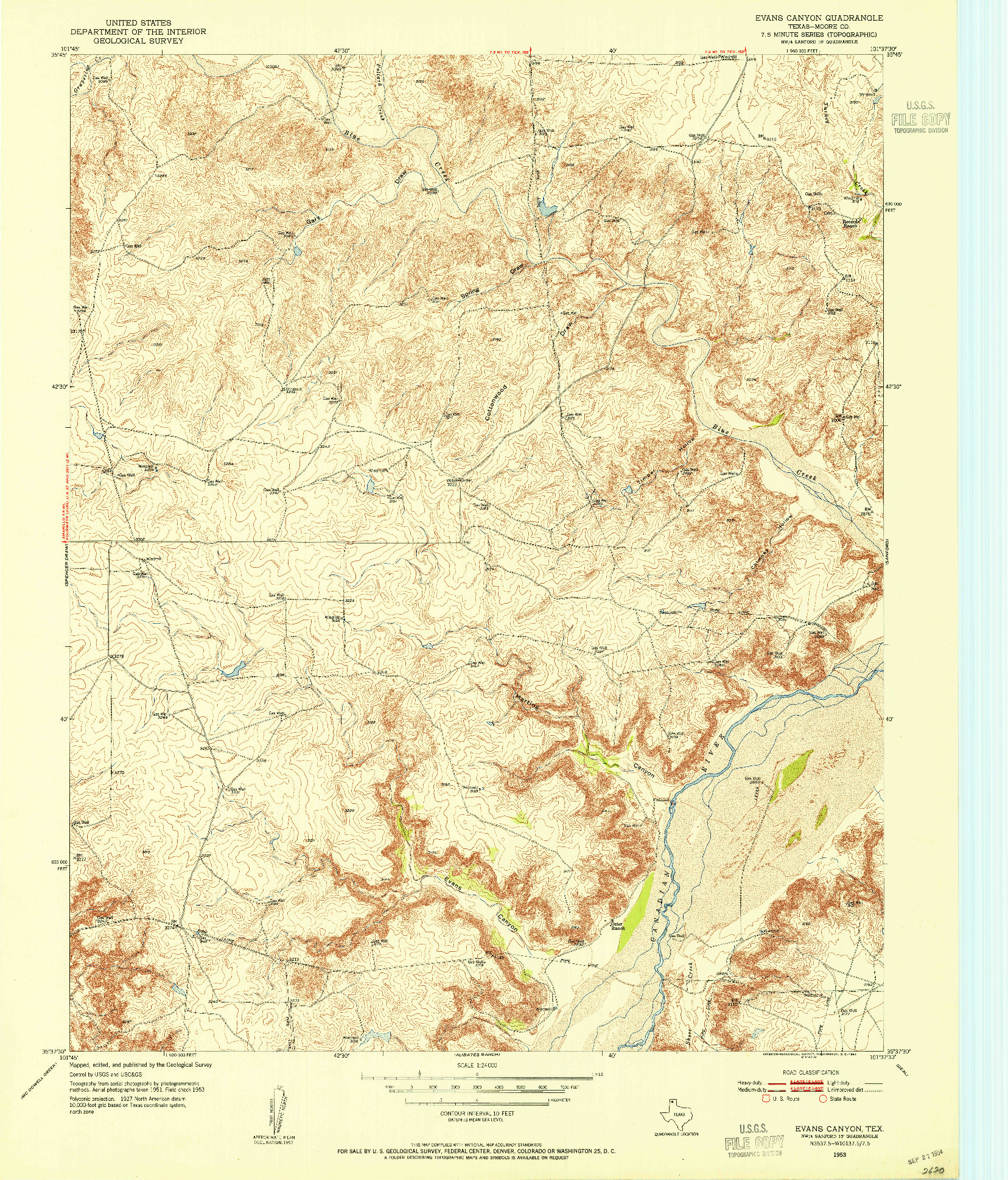 USGS 1:24000-SCALE QUADRANGLE FOR EVANS CANYON, TX 1953