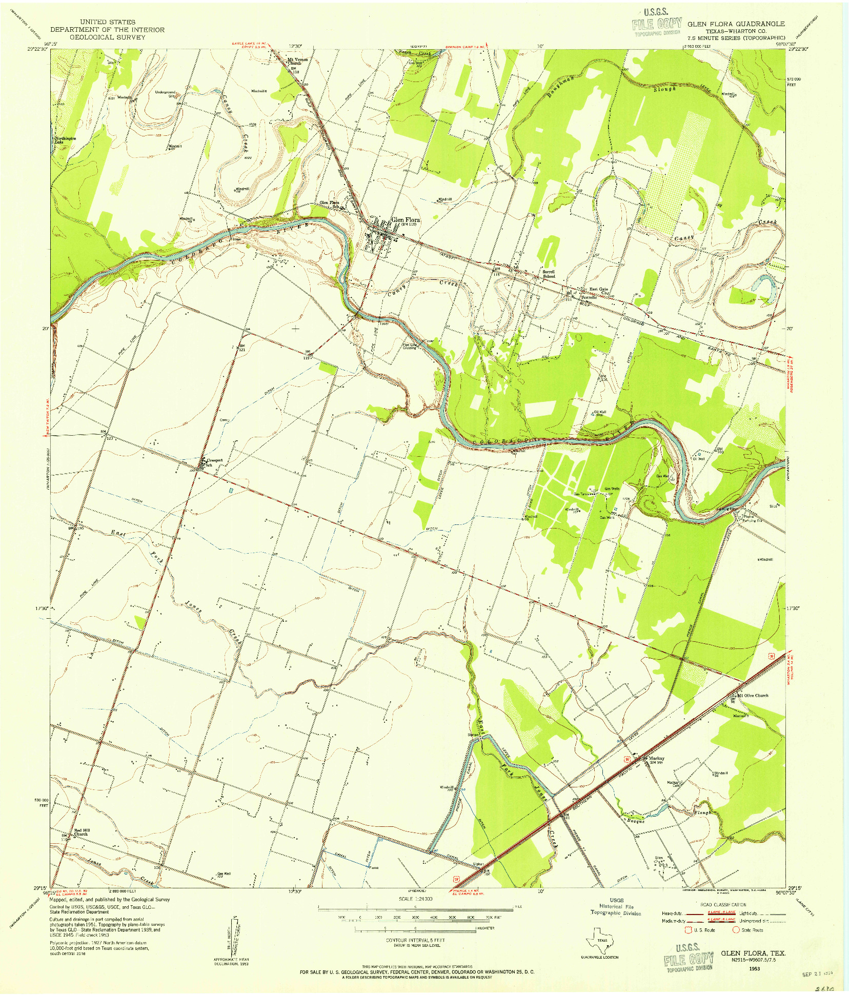 USGS 1:24000-SCALE QUADRANGLE FOR GLEN FLORA, TX 1953