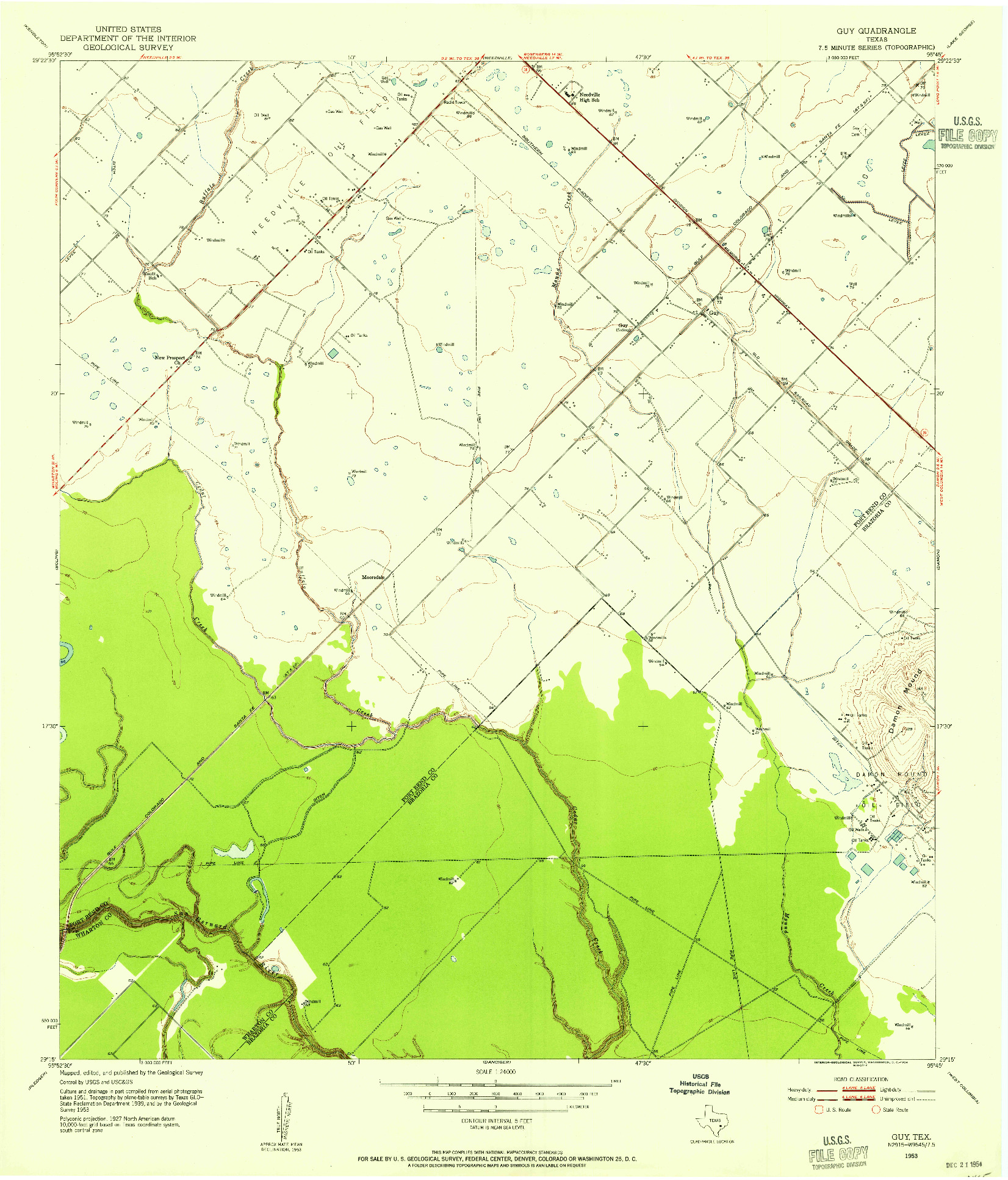 USGS 1:24000-SCALE QUADRANGLE FOR GUY, TX 1953