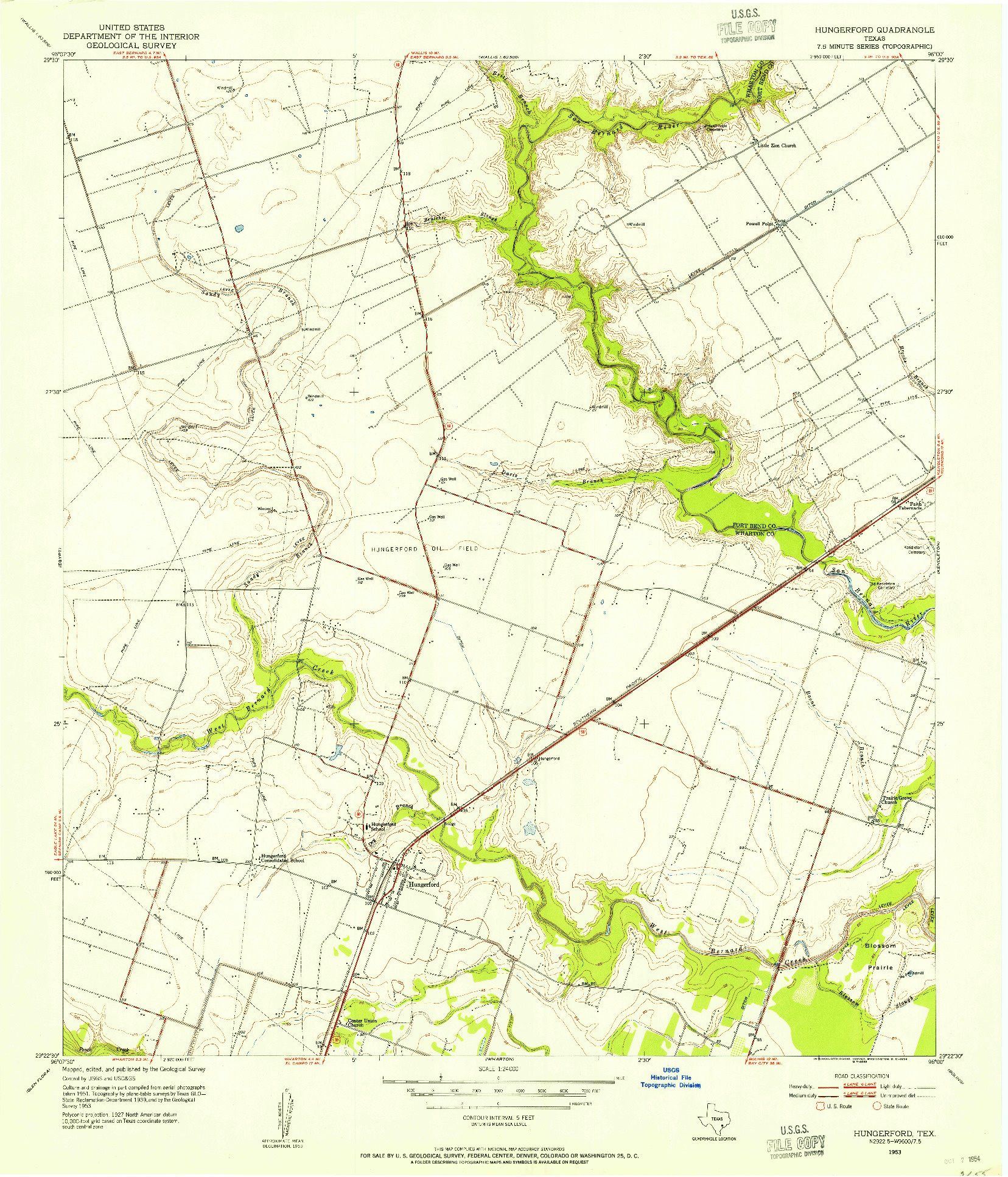 USGS 1:24000-SCALE QUADRANGLE FOR HUNGERFORD, TX 1953