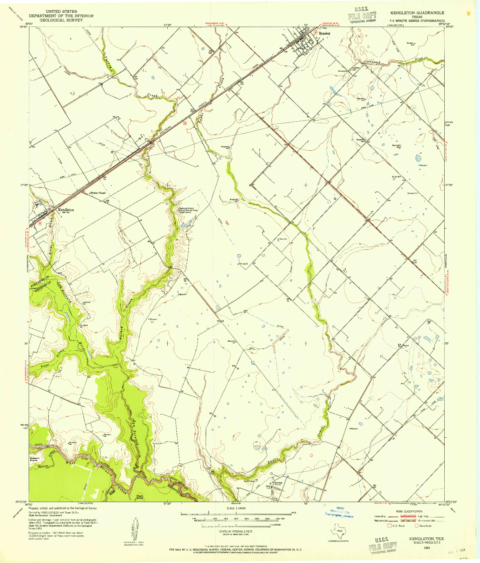 USGS 1:24000-SCALE QUADRANGLE FOR KENDLETON, TX 1953