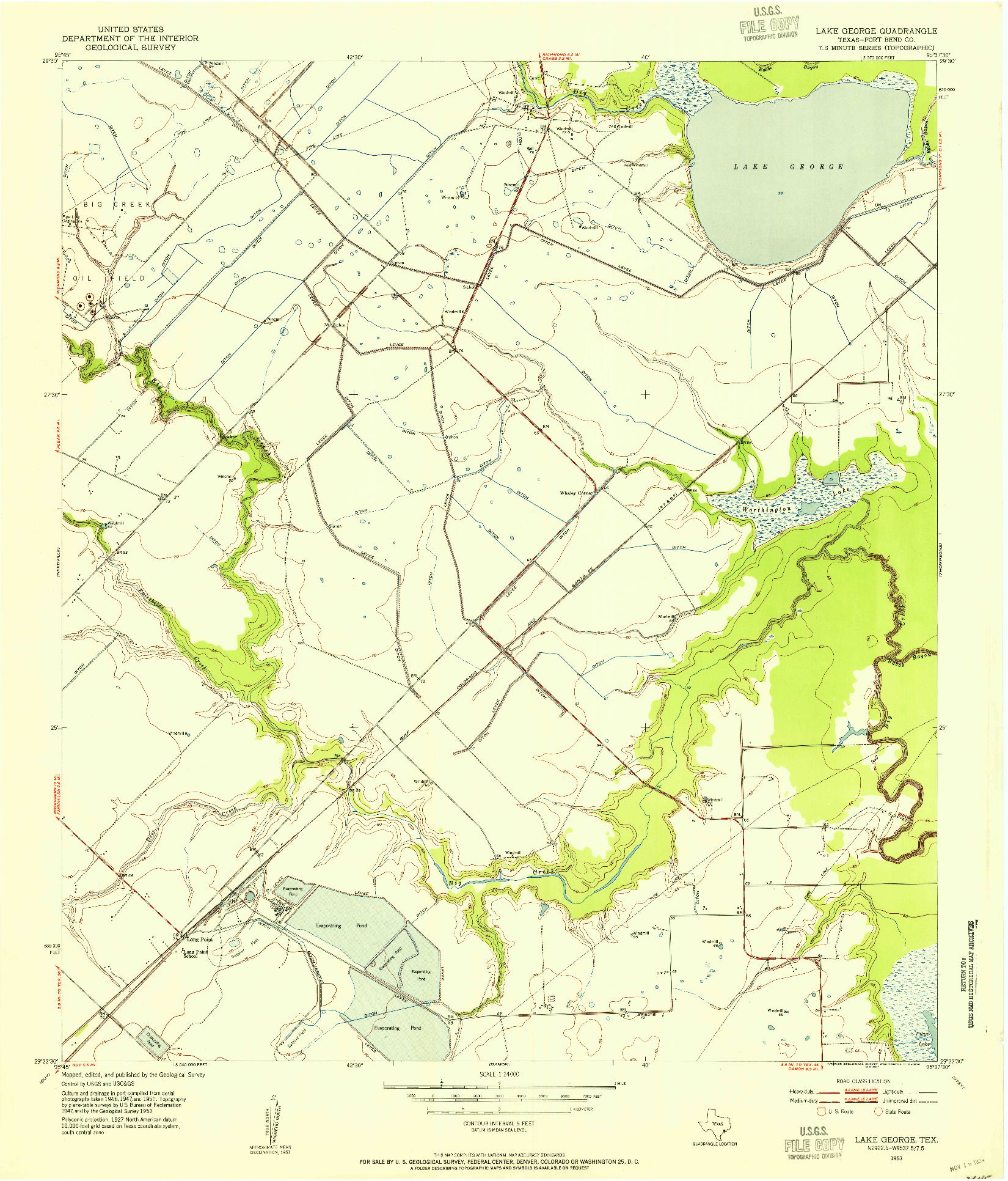 USGS 1:24000-SCALE QUADRANGLE FOR LAKE GEORGE, TX 1953