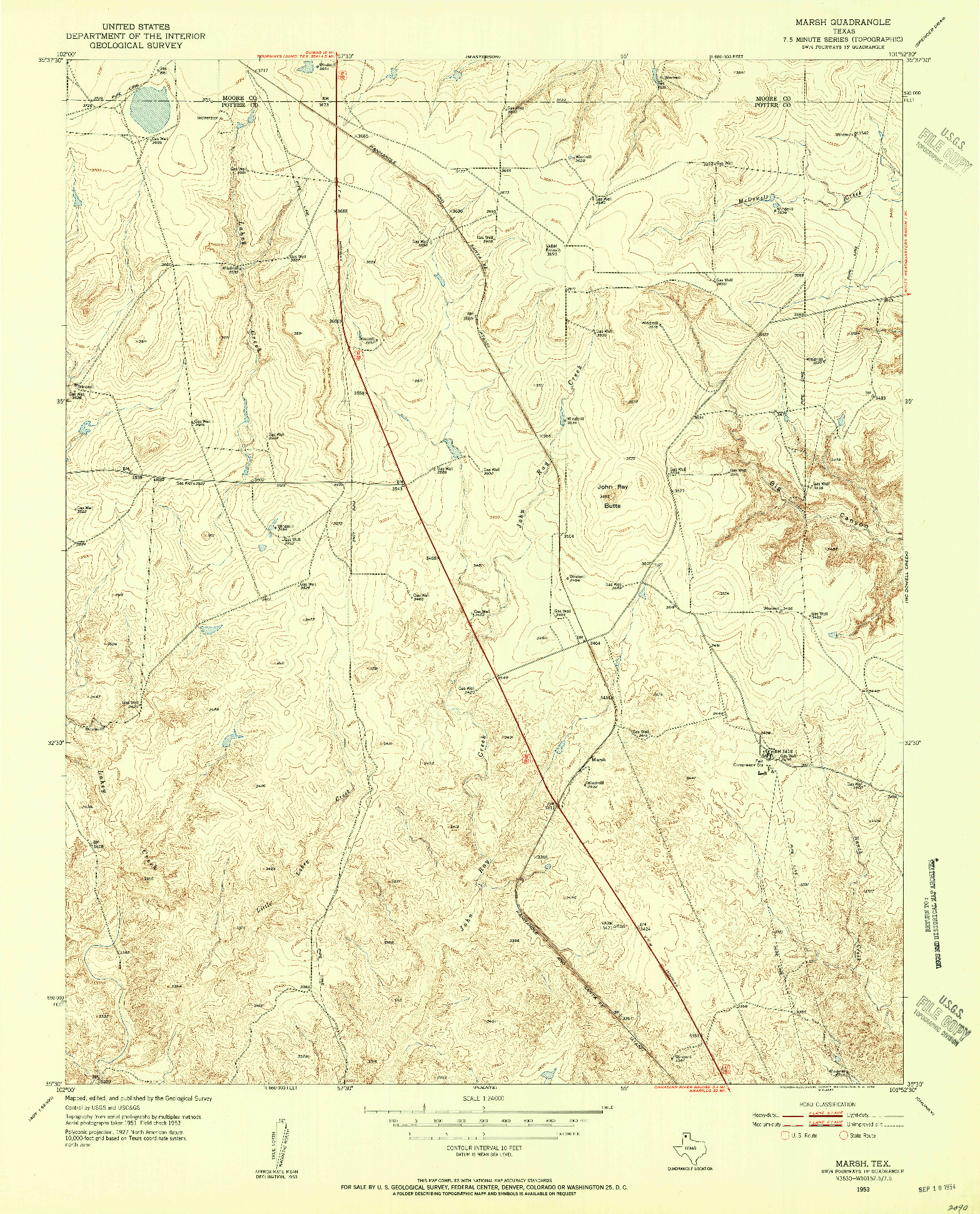 USGS 1:24000-SCALE QUADRANGLE FOR MARSH, TX 1953