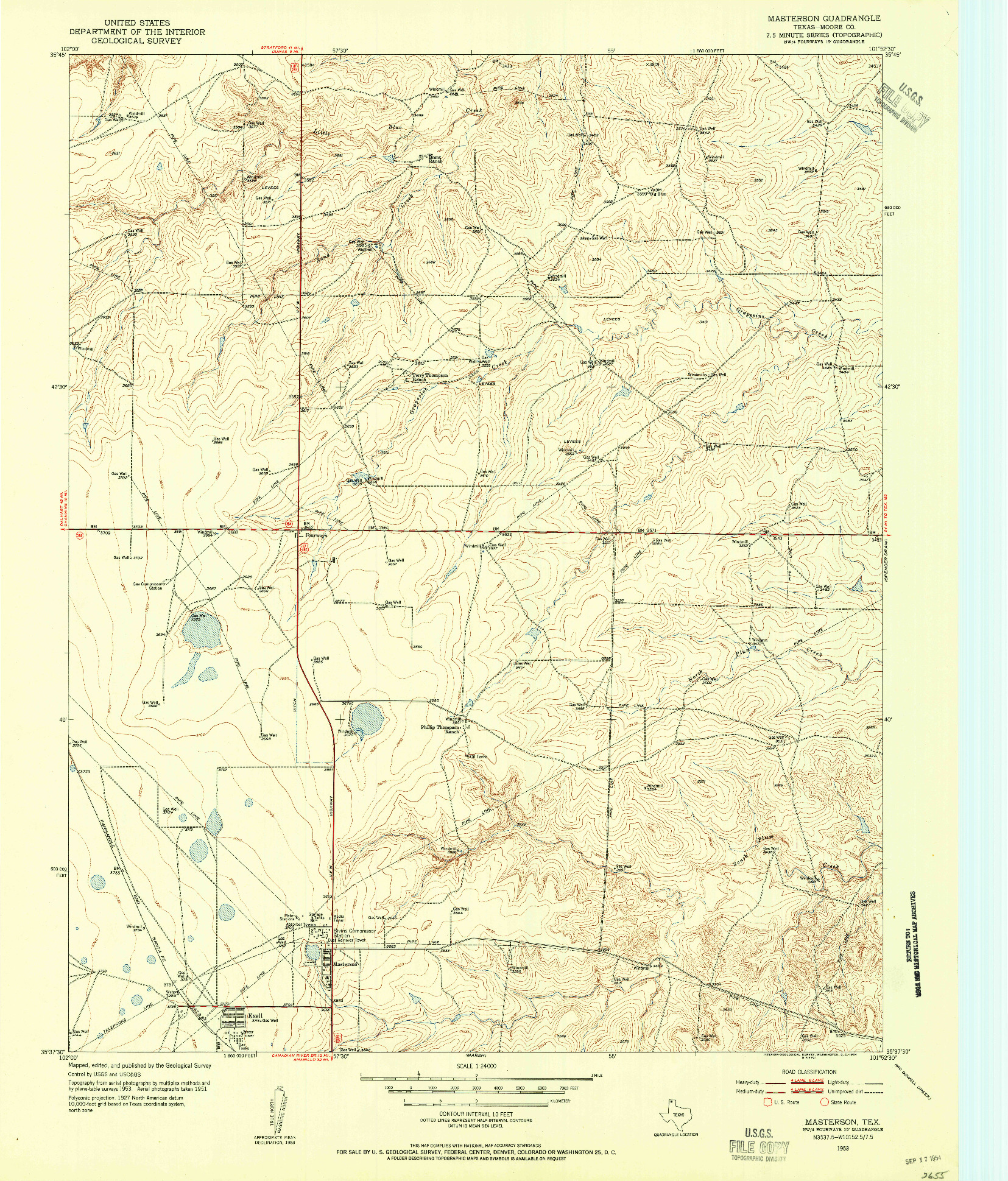 USGS 1:24000-SCALE QUADRANGLE FOR MASTERSON, TX 1953