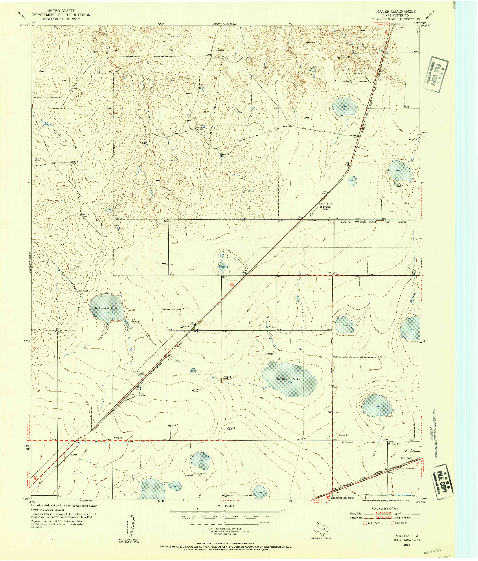 USGS 1:24000-SCALE QUADRANGLE FOR MAYER, TX 1953