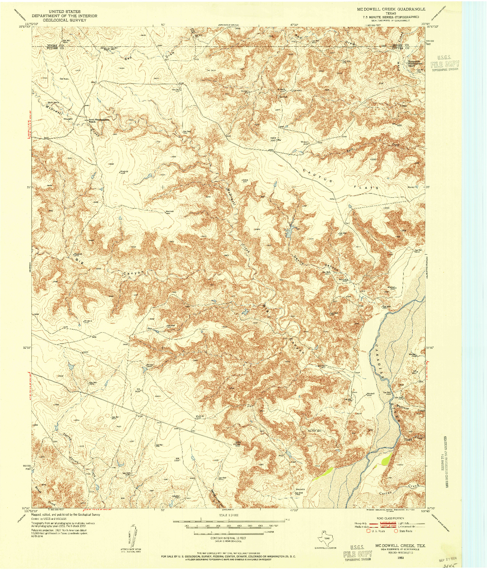 USGS 1:24000-SCALE QUADRANGLE FOR MCDOWELL CREEK, TX 1953