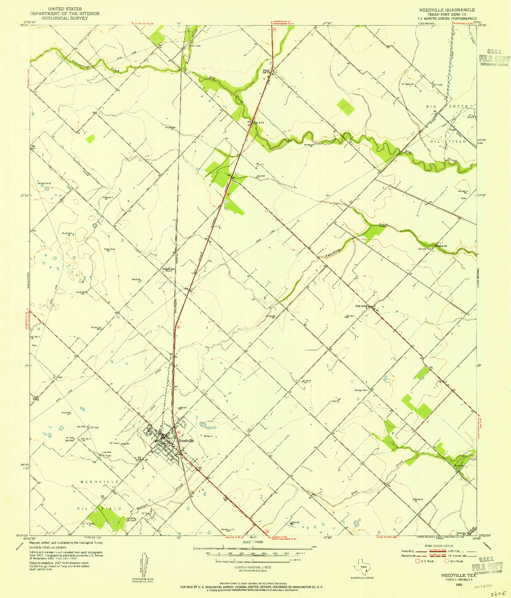 USGS 1:24000-SCALE QUADRANGLE FOR NEEDVILLE, TX 1953