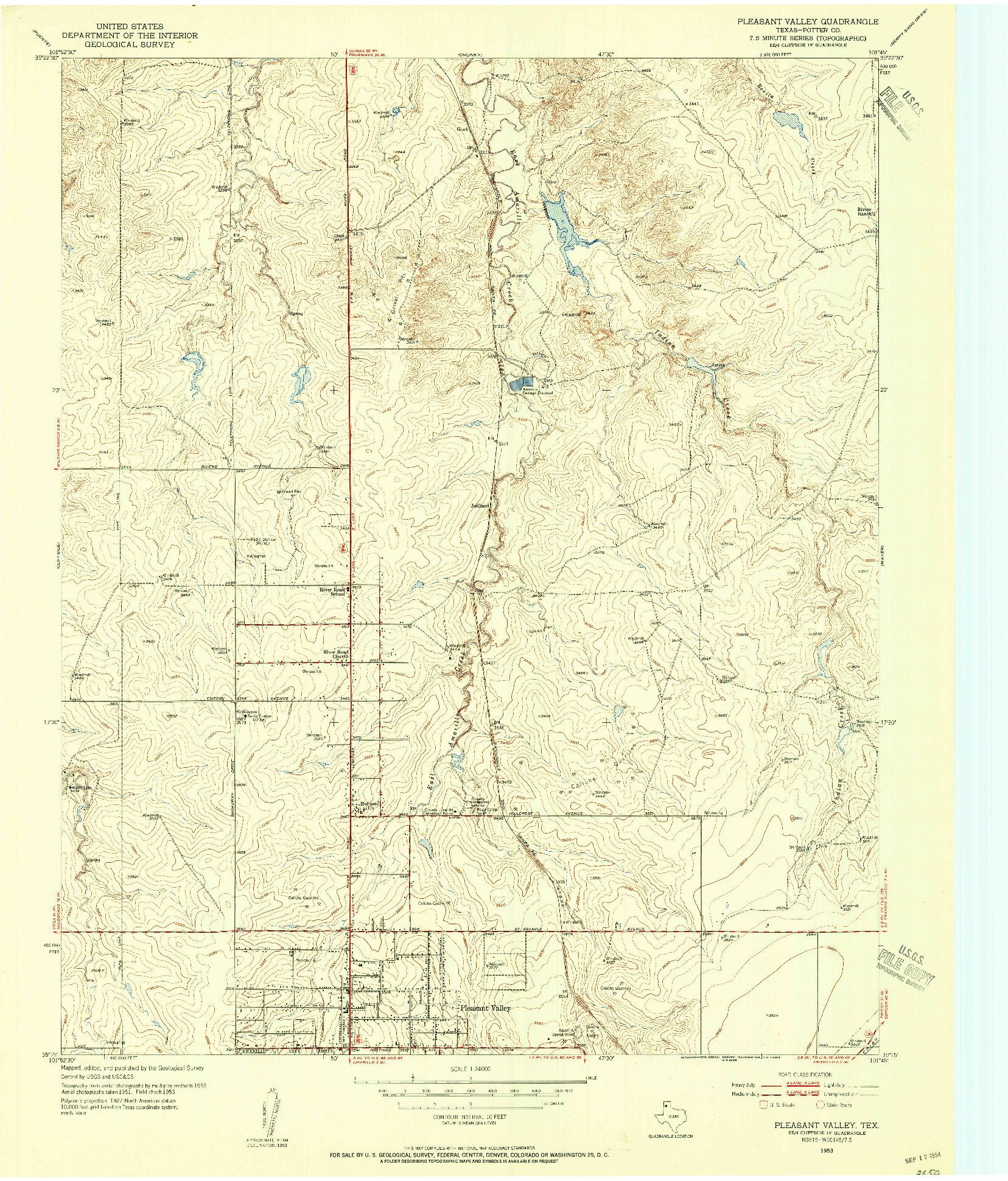 USGS 1:24000-SCALE QUADRANGLE FOR PLEASANT VALLEY, TX 1953