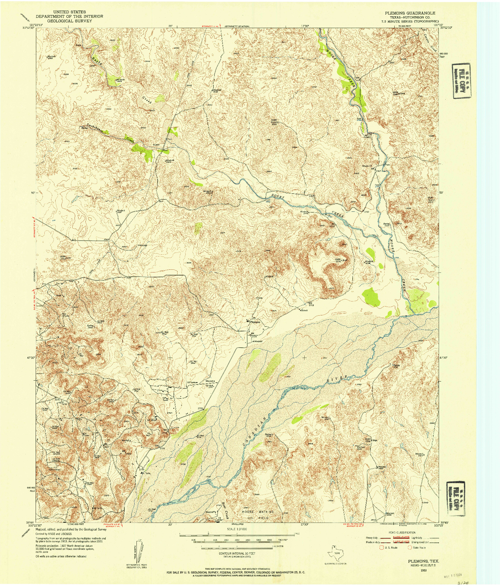 USGS 1:24000-SCALE QUADRANGLE FOR PLEMONS, TX 1953
