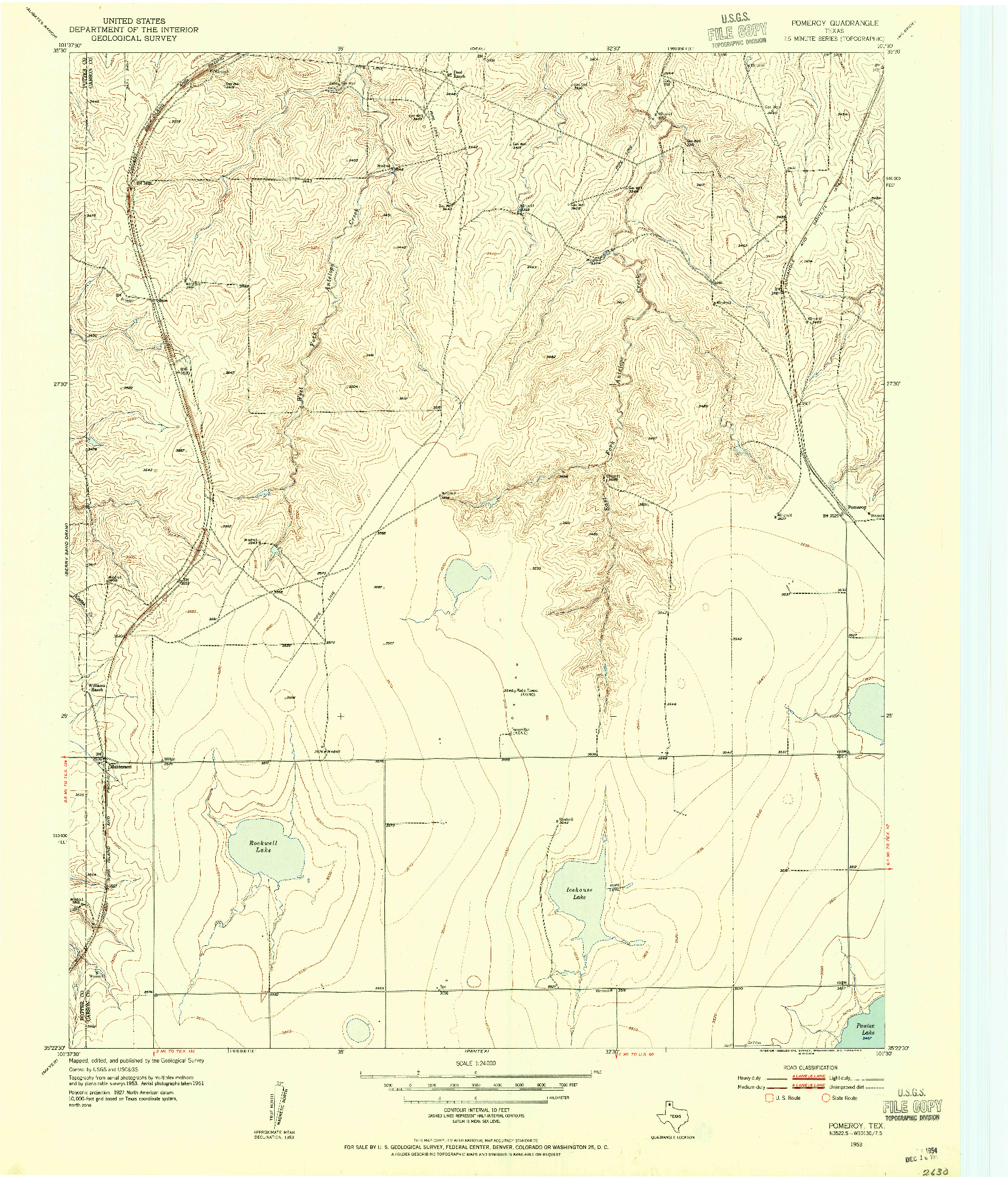 USGS 1:24000-SCALE QUADRANGLE FOR POMEROY, TX 1953