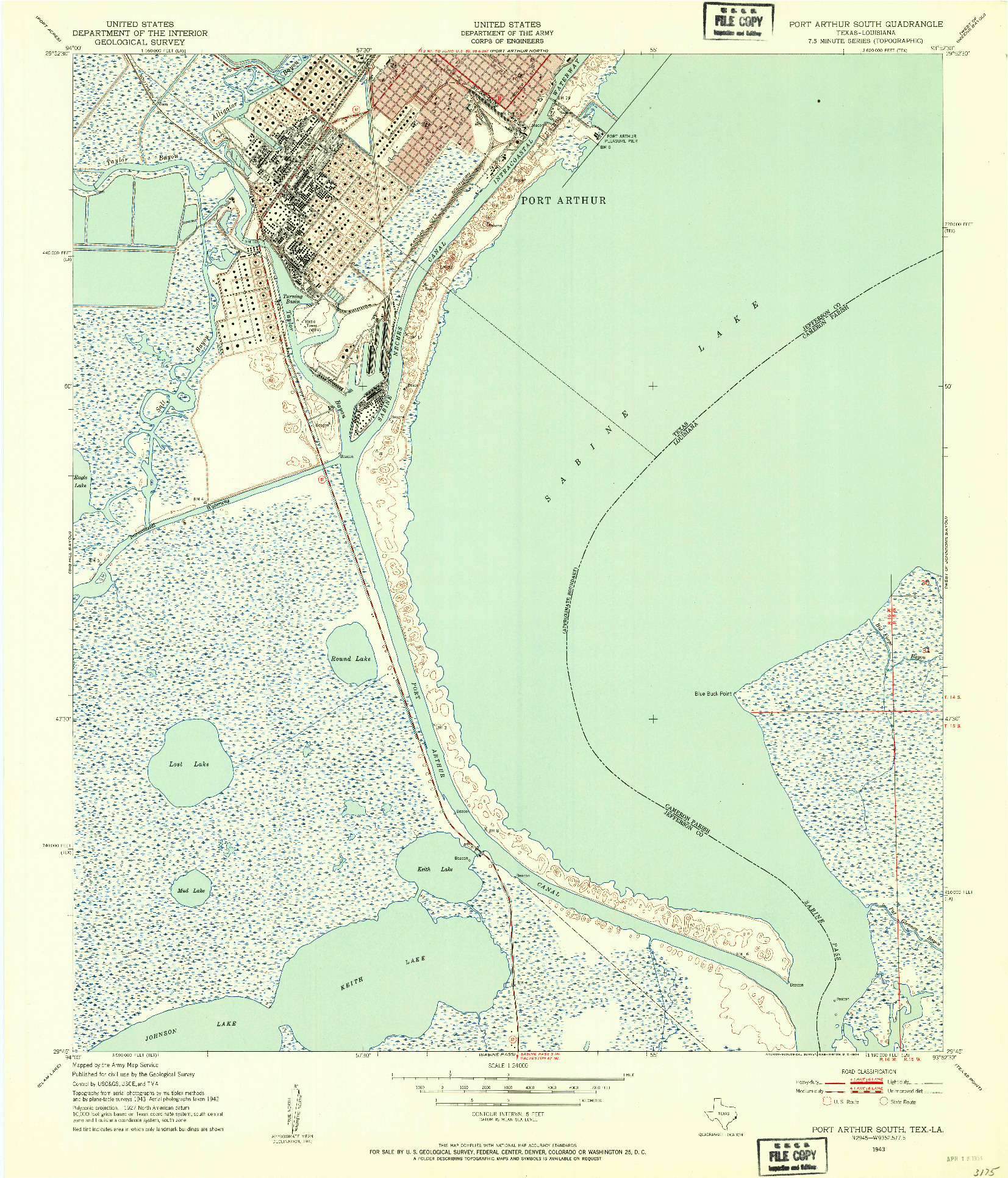 USGS 1:24000-SCALE QUADRANGLE FOR PORT ARTHUR SOUTH, TX 1943