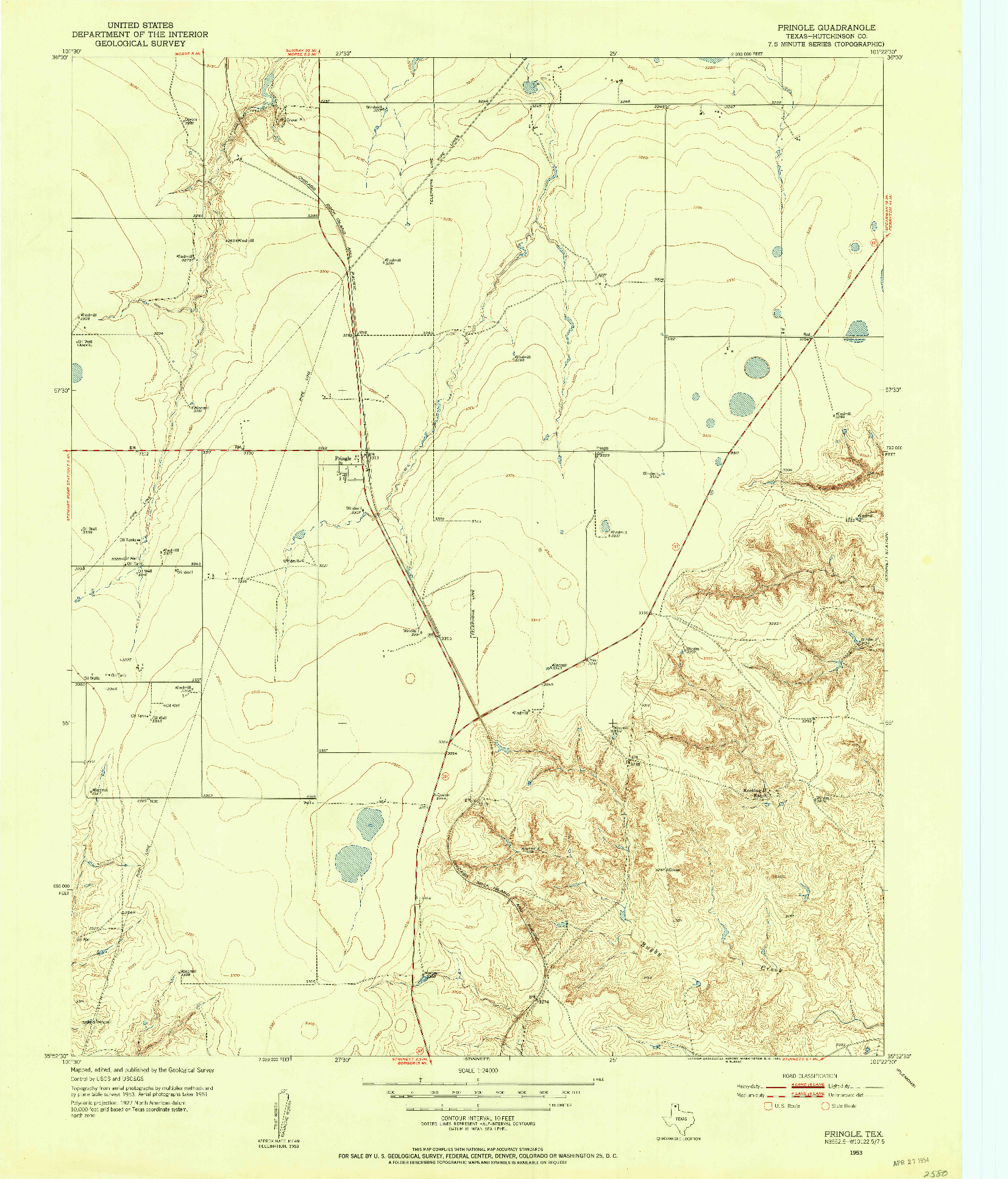 USGS 1:24000-SCALE QUADRANGLE FOR PRINGLE, TX 1953