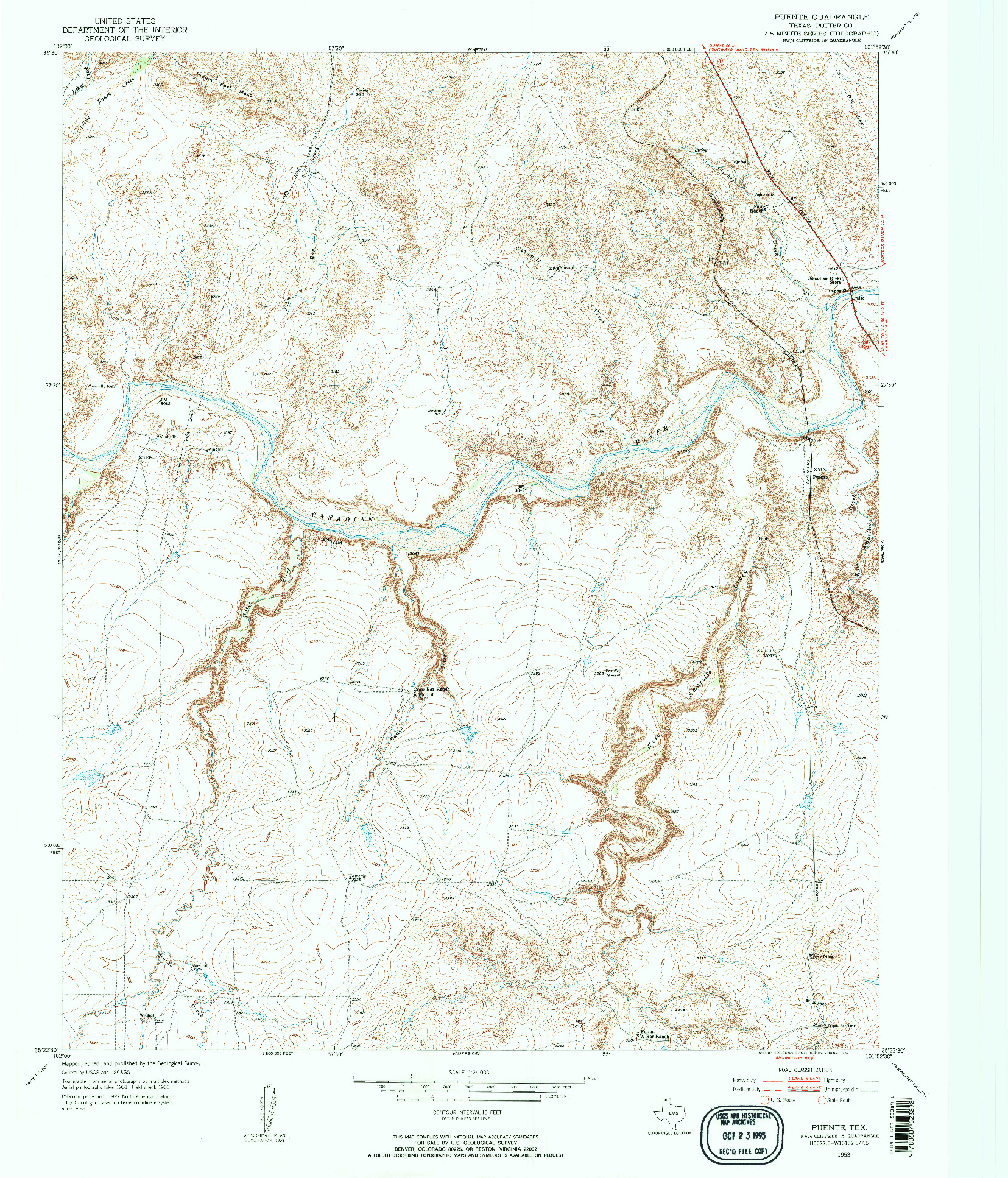 USGS 1:24000-SCALE QUADRANGLE FOR PUENTE, TX 1953