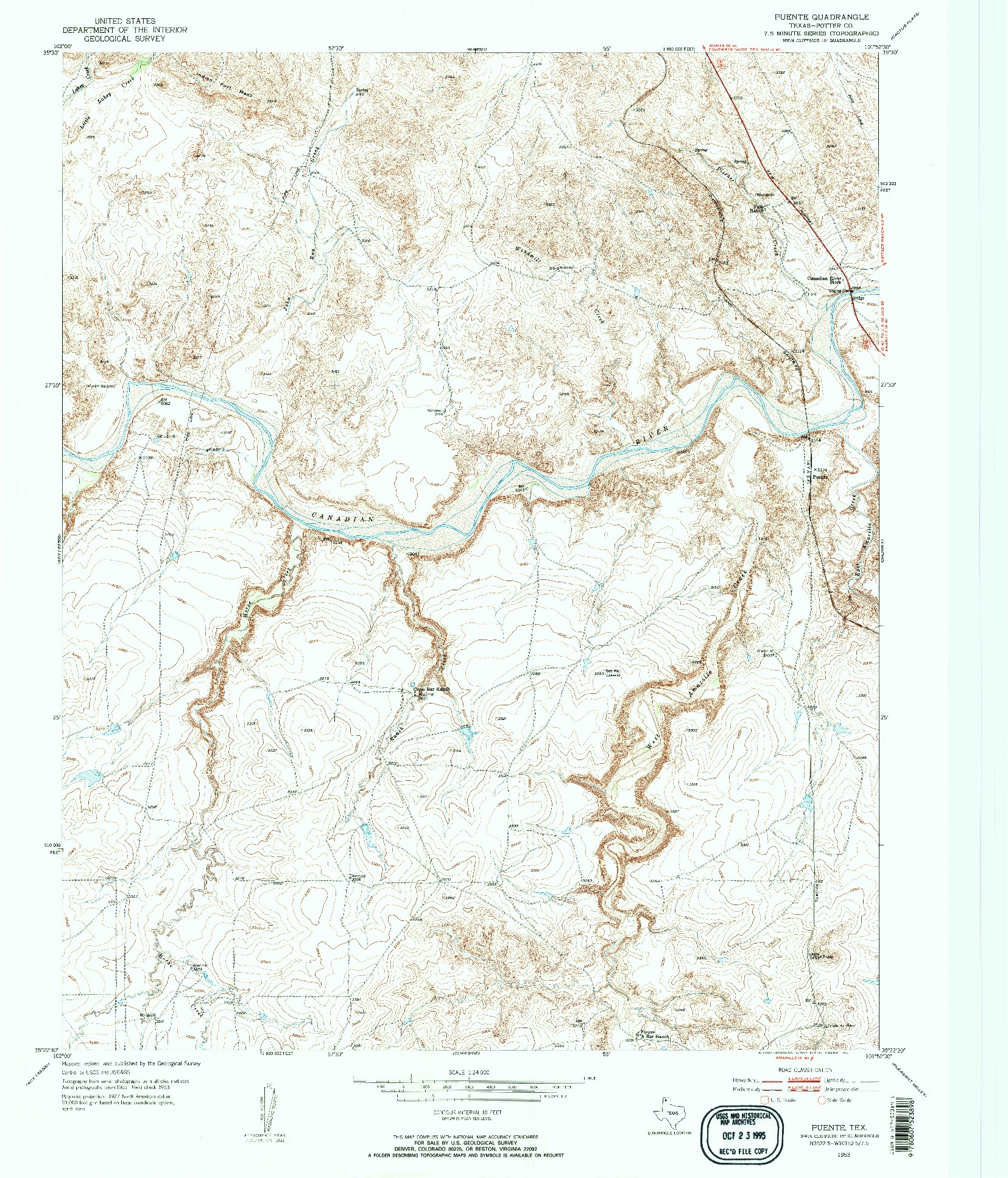 USGS 1:24000-SCALE QUADRANGLE FOR PUENTE, TX 1953