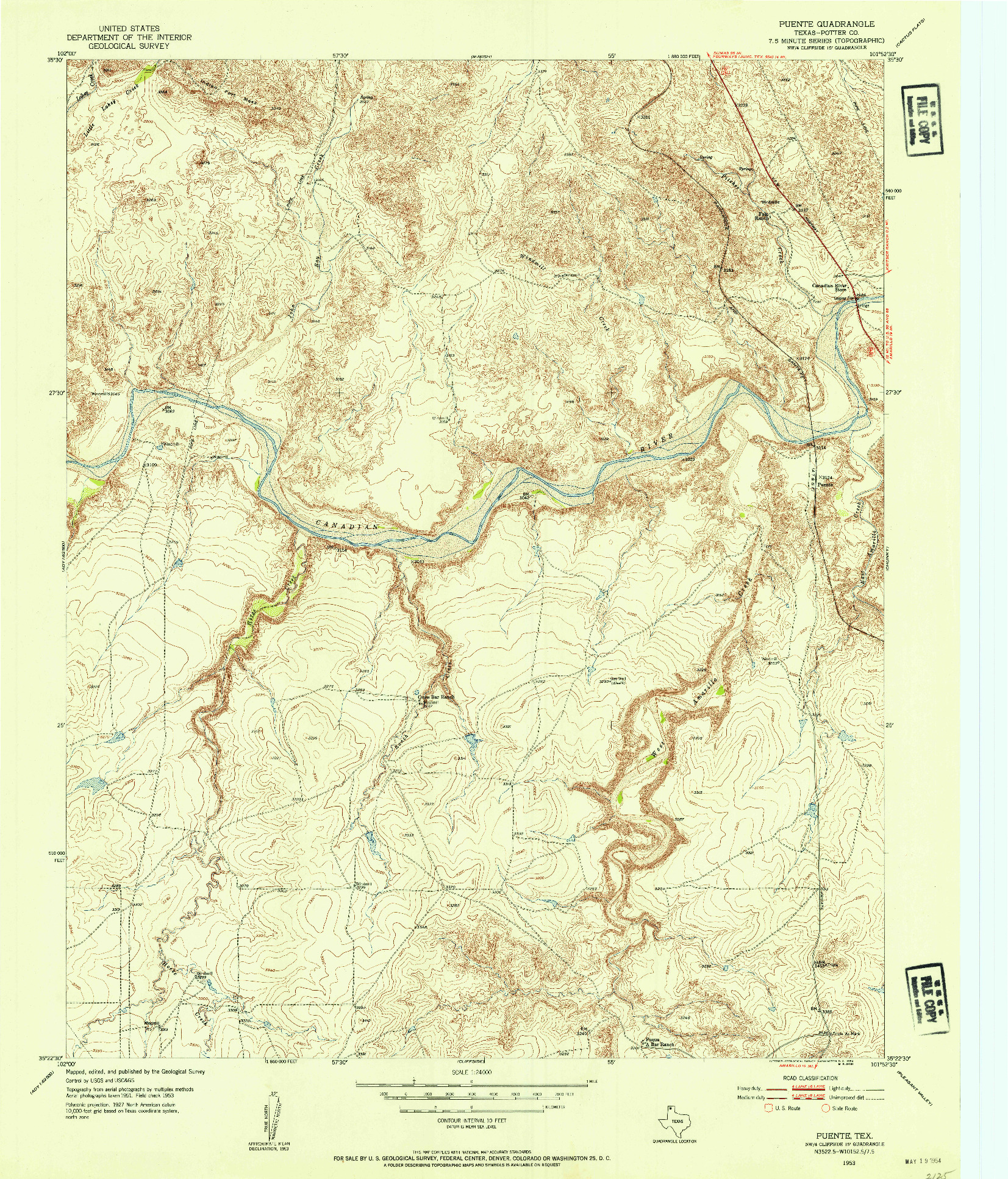 USGS 1:24000-SCALE QUADRANGLE FOR PUENTE, TX 1953