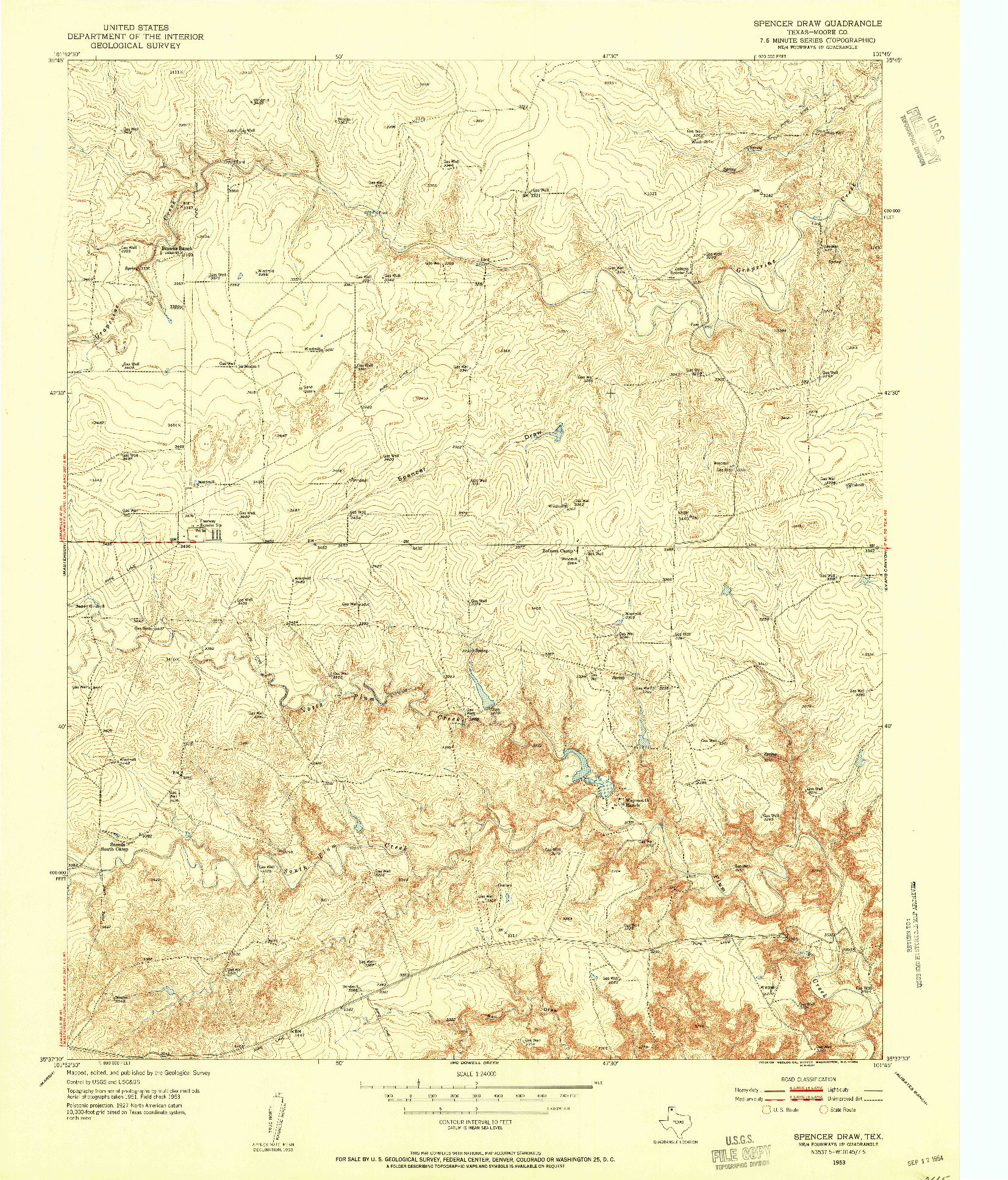 USGS 1:24000-SCALE QUADRANGLE FOR SPENCER DRAW, TX 1953