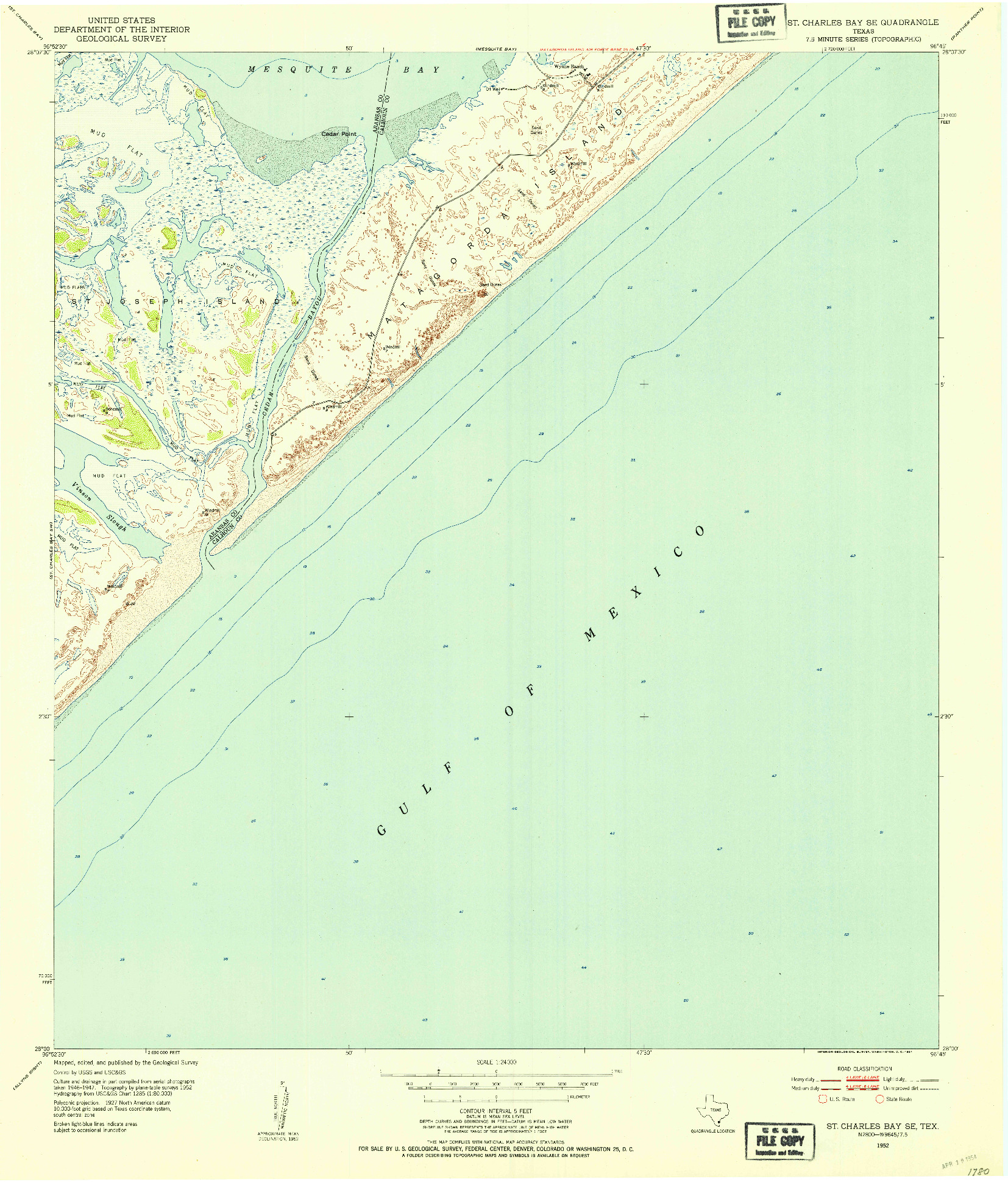 USGS 1:24000-SCALE QUADRANGLE FOR ST. CHARLES BAY SE, TX 1952