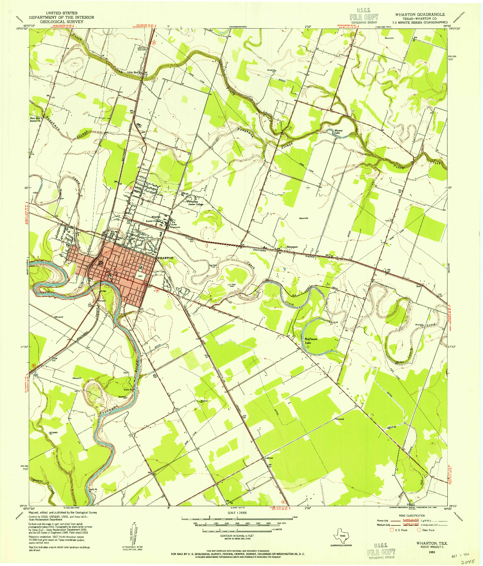 USGS 1:24000-SCALE QUADRANGLE FOR WHARTON, TX 1953