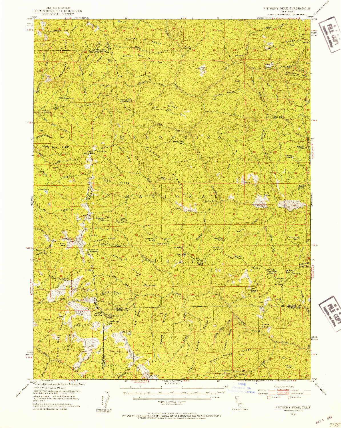 USGS 1:62500-SCALE QUADRANGLE FOR ANTHONY PEAK, CA 1952