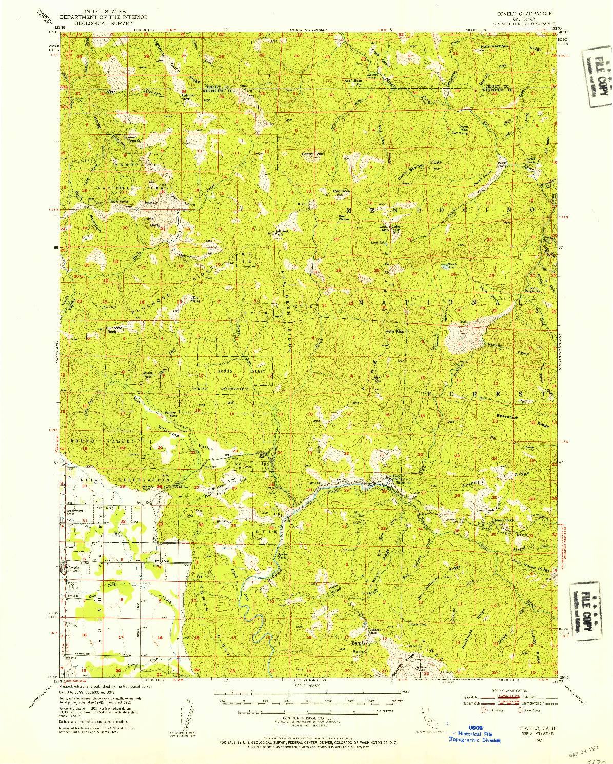 USGS 1:62500-SCALE QUADRANGLE FOR COVELO, CA 1952