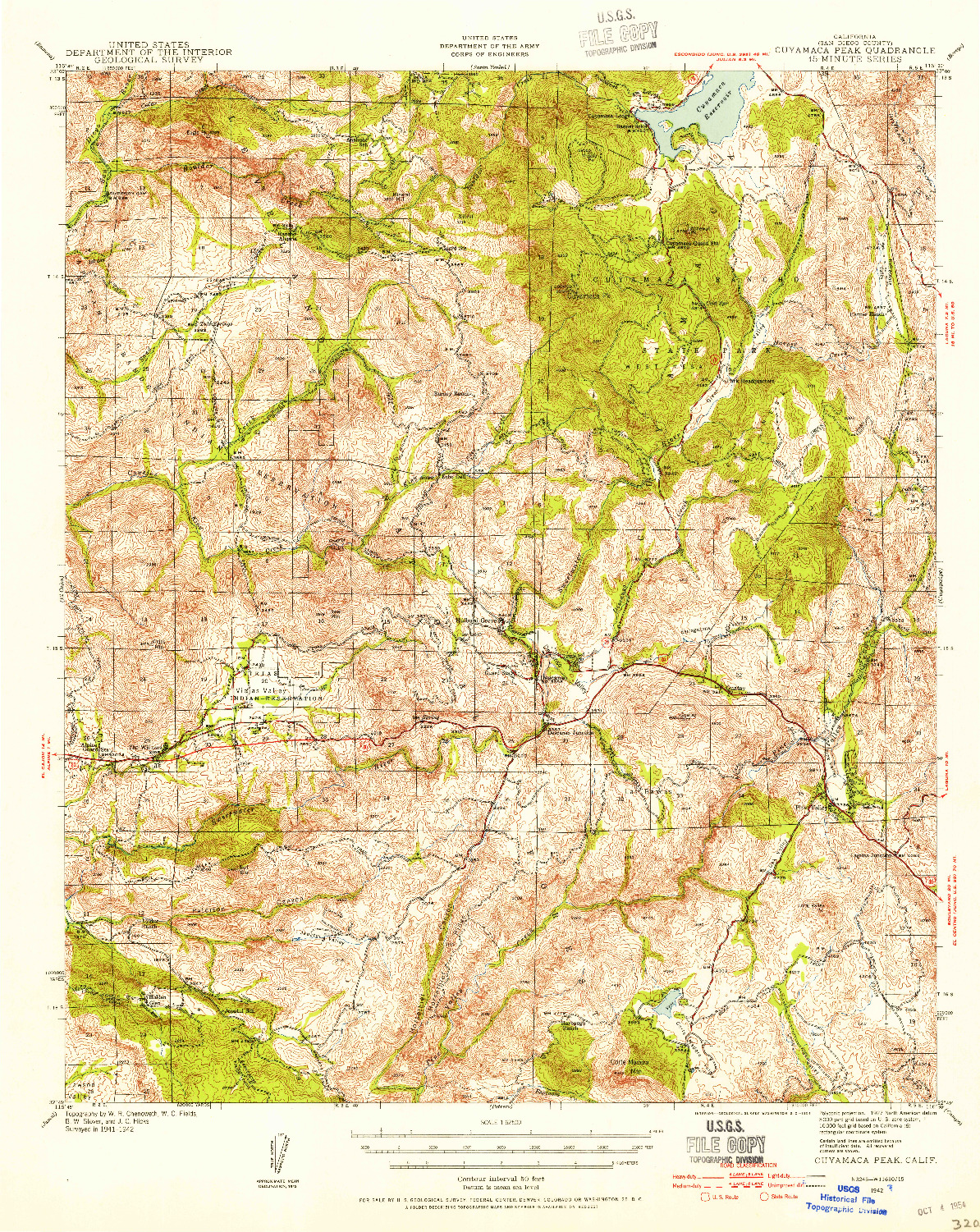 USGS 1:62500-SCALE QUADRANGLE FOR CUYAMACA PEAK, CA 1942