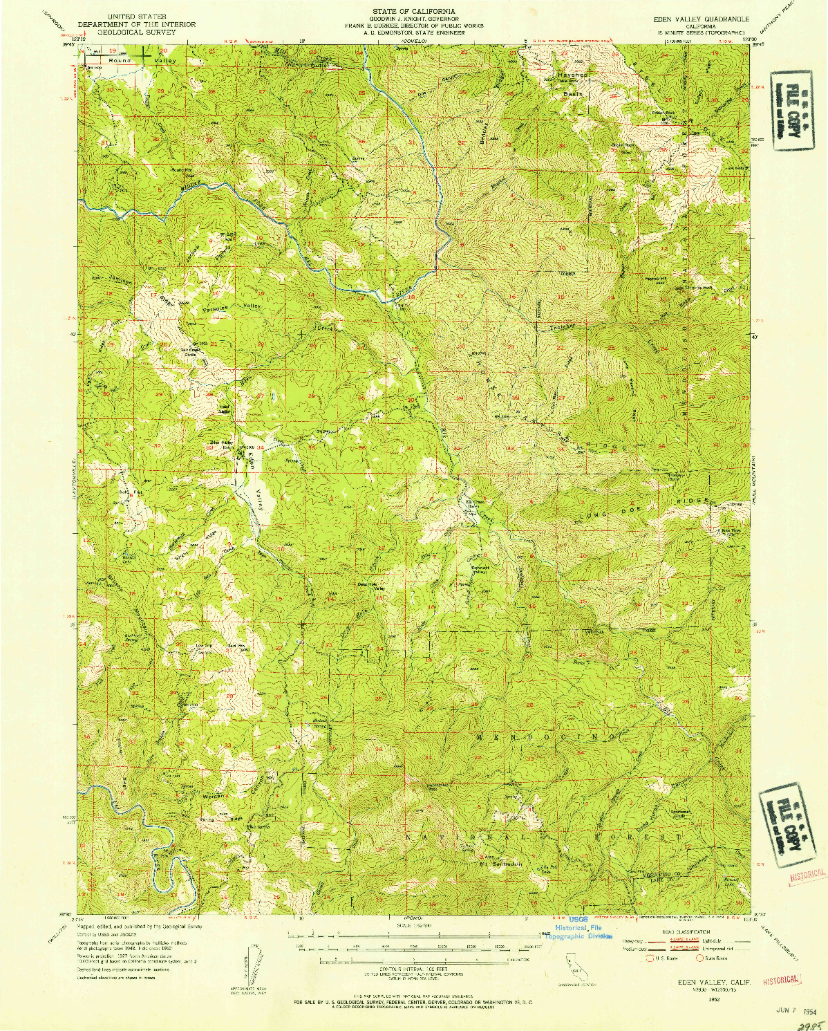 USGS 1:62500-SCALE QUADRANGLE FOR EDEN VALLEY, CA 1952