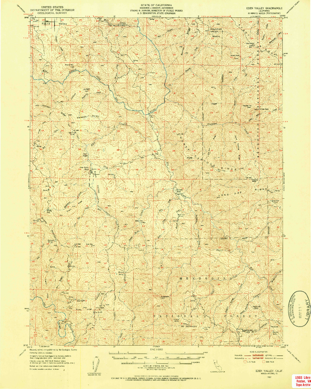 USGS 1:62500-SCALE QUADRANGLE FOR EDEN VALLEY, CA 1952