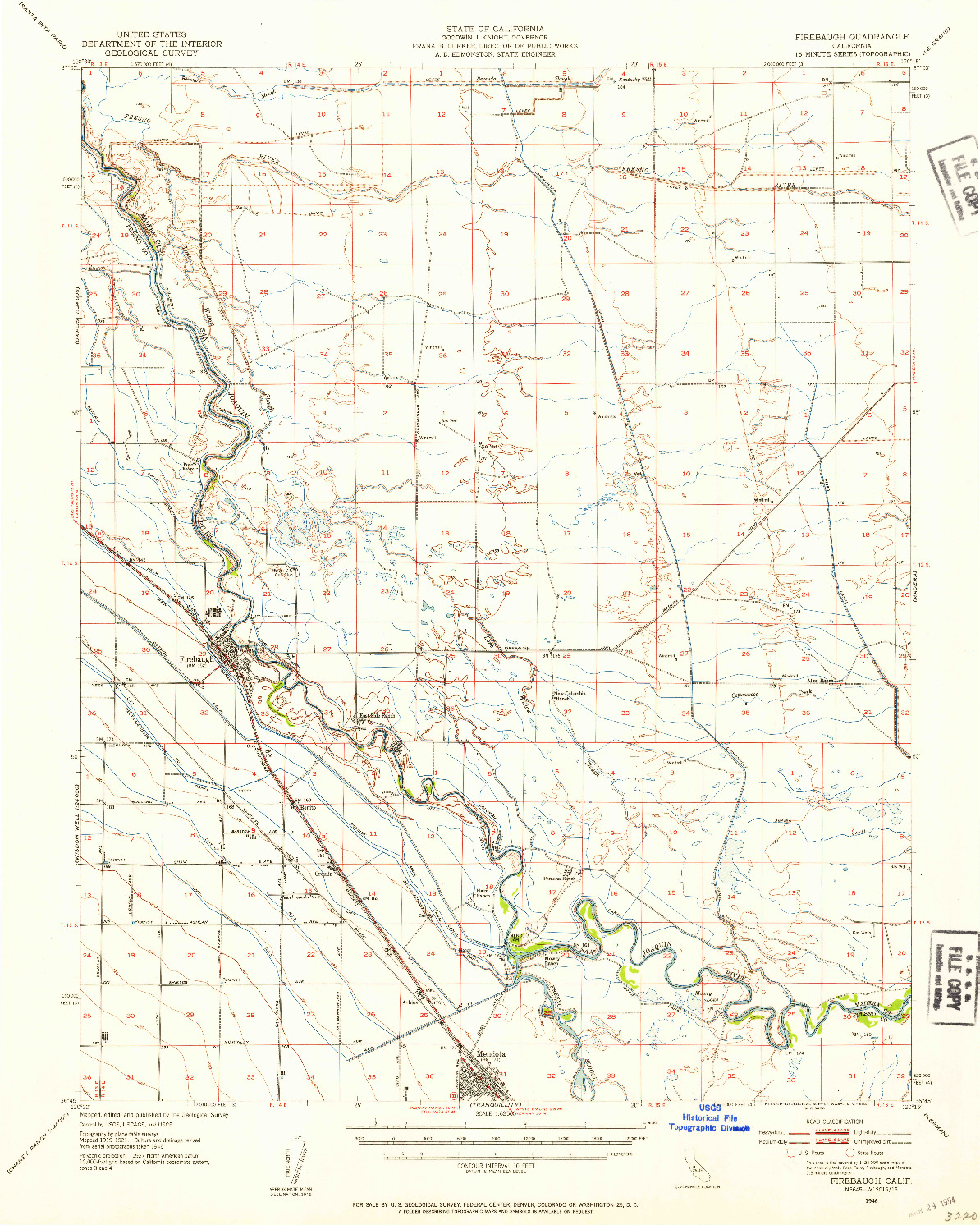 USGS 1:62500-SCALE QUADRANGLE FOR FIREBAUGH, CA 1946